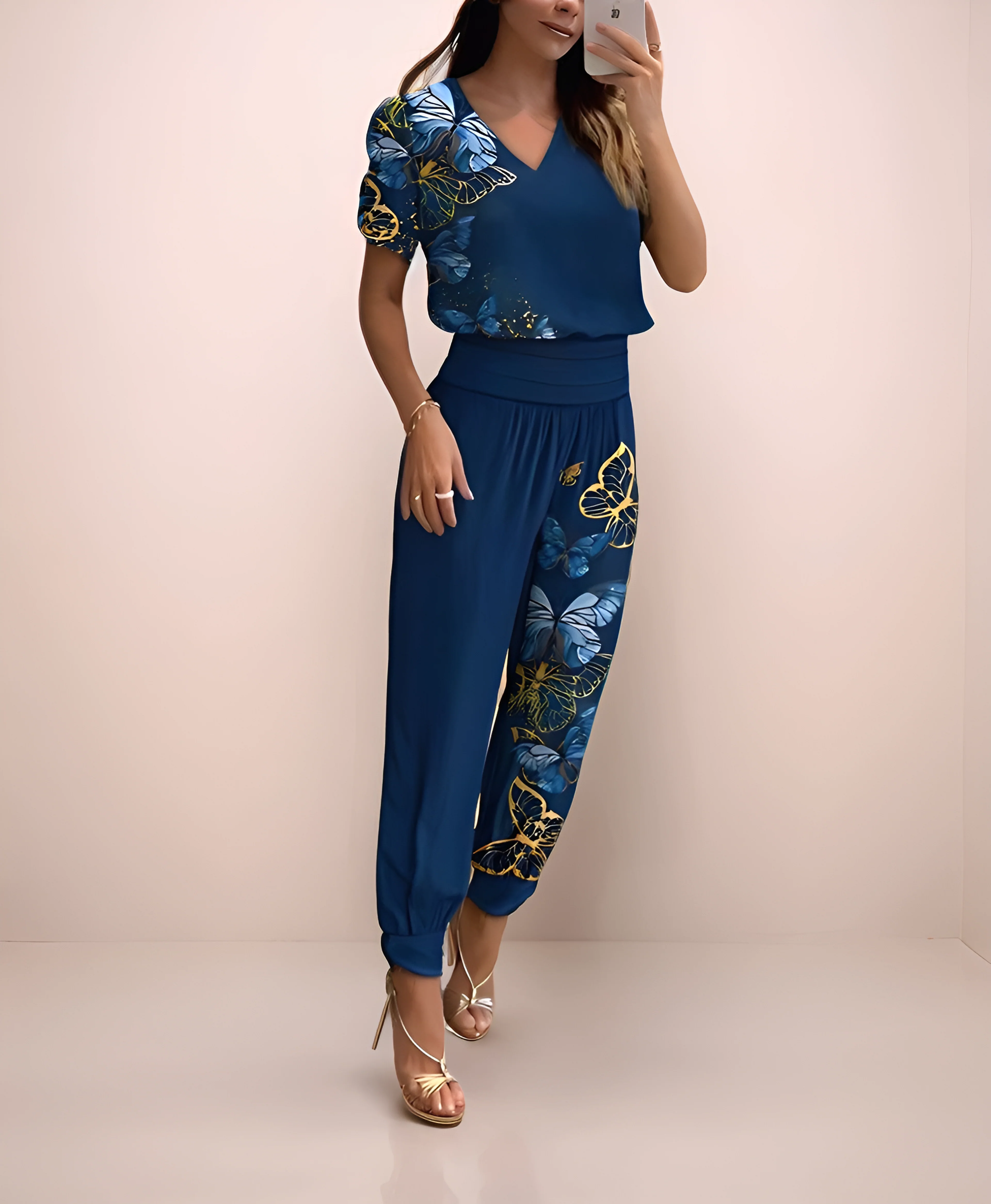 2-delige dames set met V-hals top en comfortabele broek - Image 4