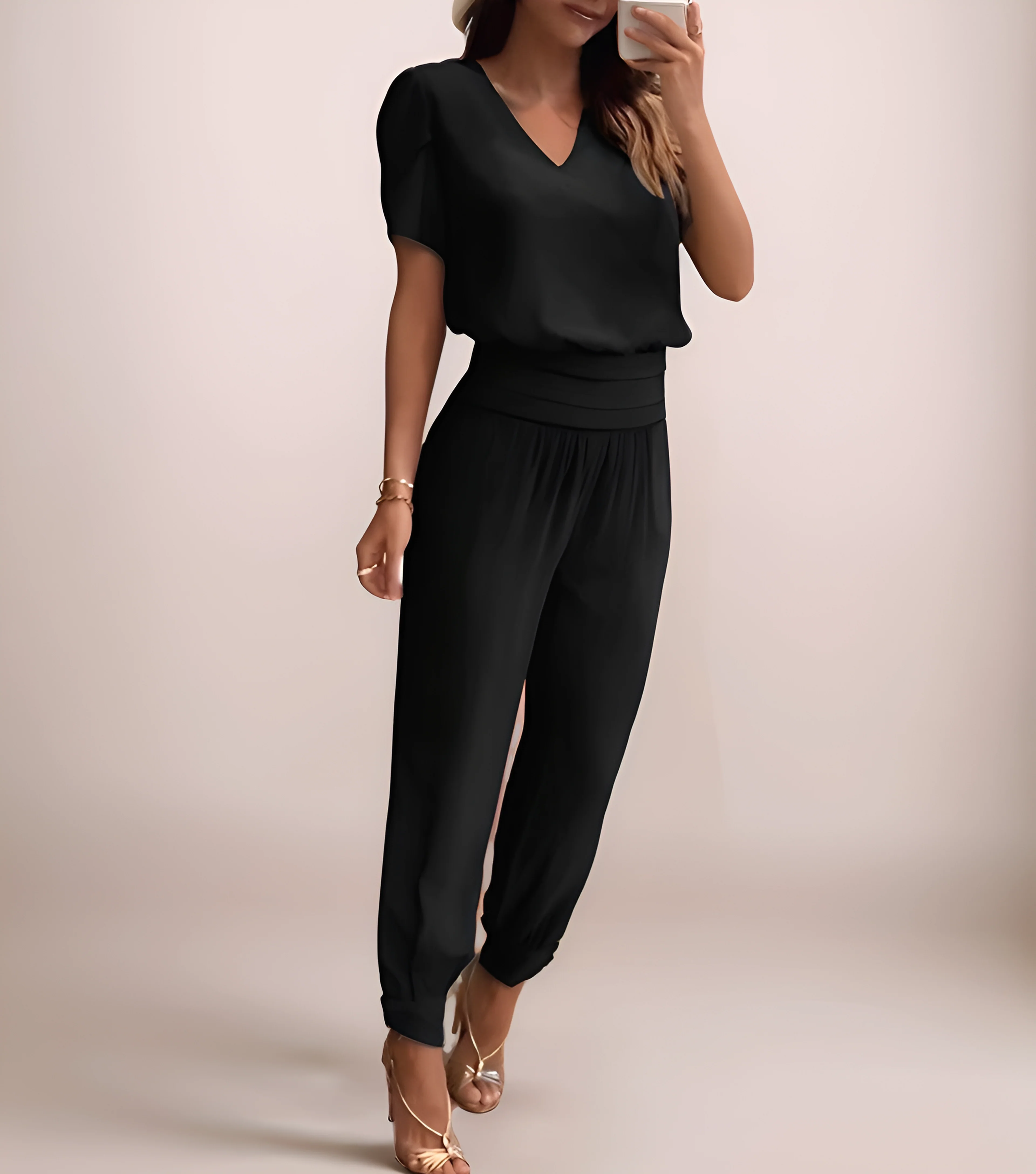 2-delige dames set met V-hals top en comfortabele broek - Image 5
