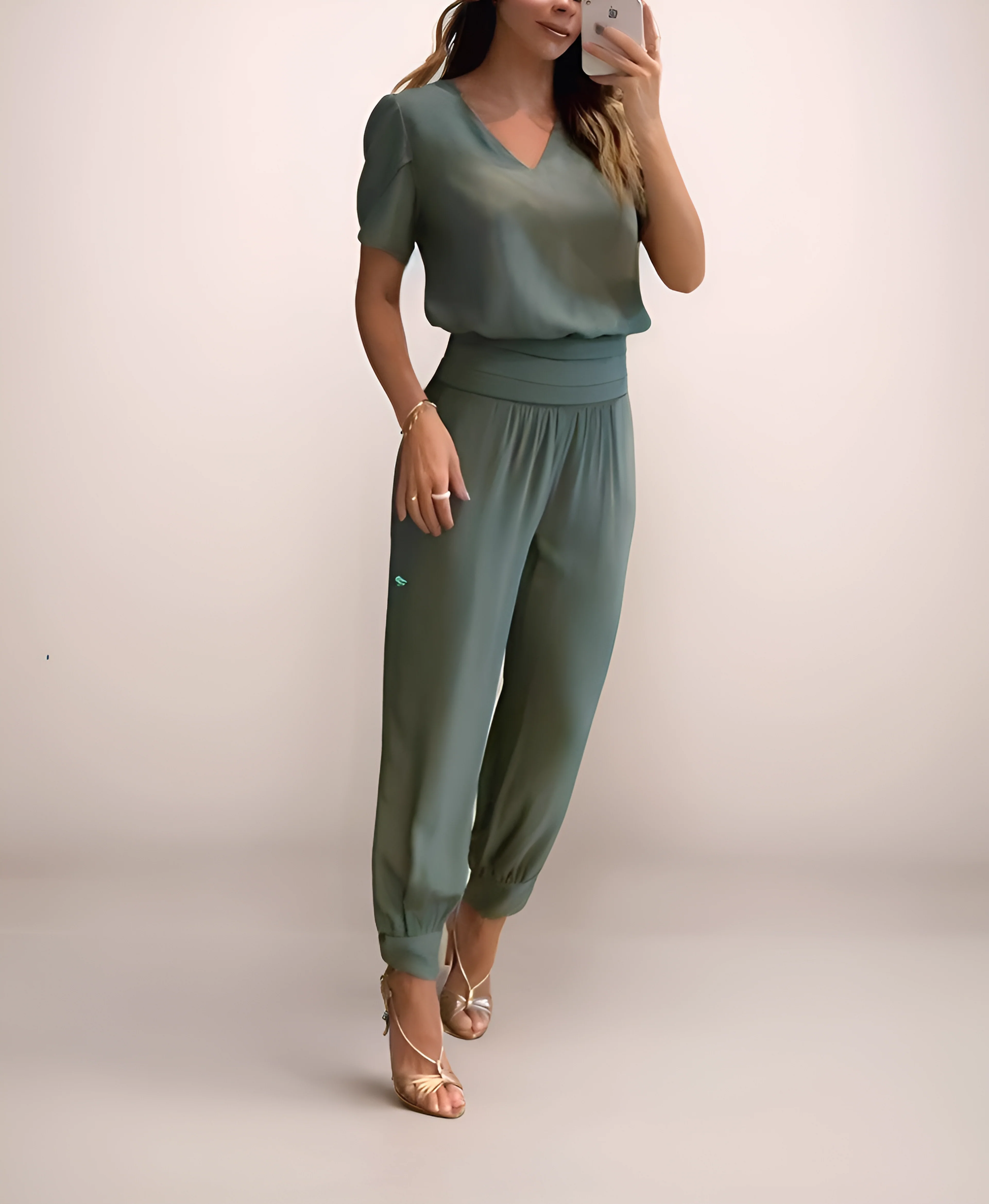 2-delige dames set met V-hals top en comfortabele broek - Image 6