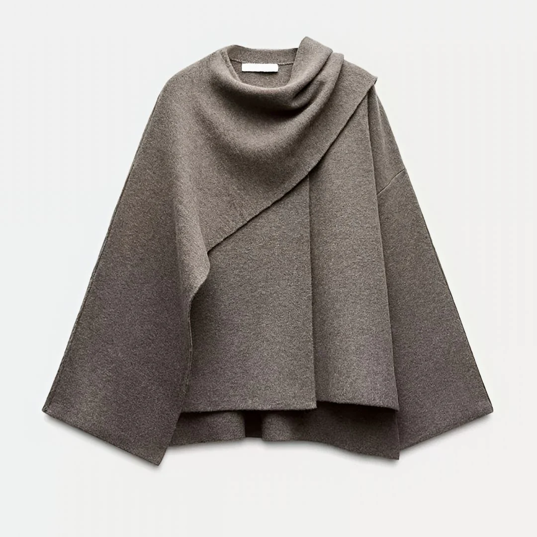 Poncho dames | Asymmetrische cape met brede kraag