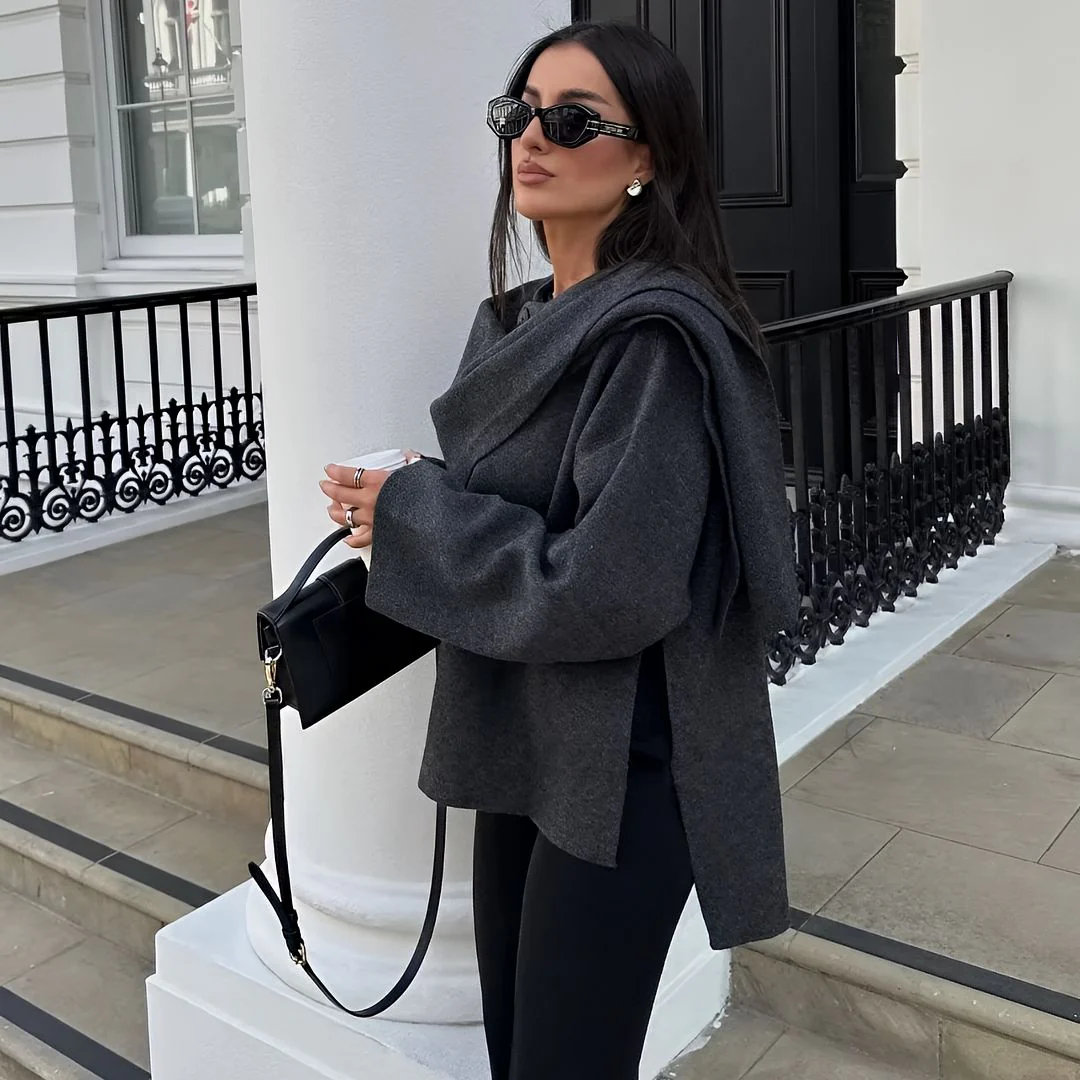 Poncho dames | Asymmetrische cape met brede kraag - Image 10