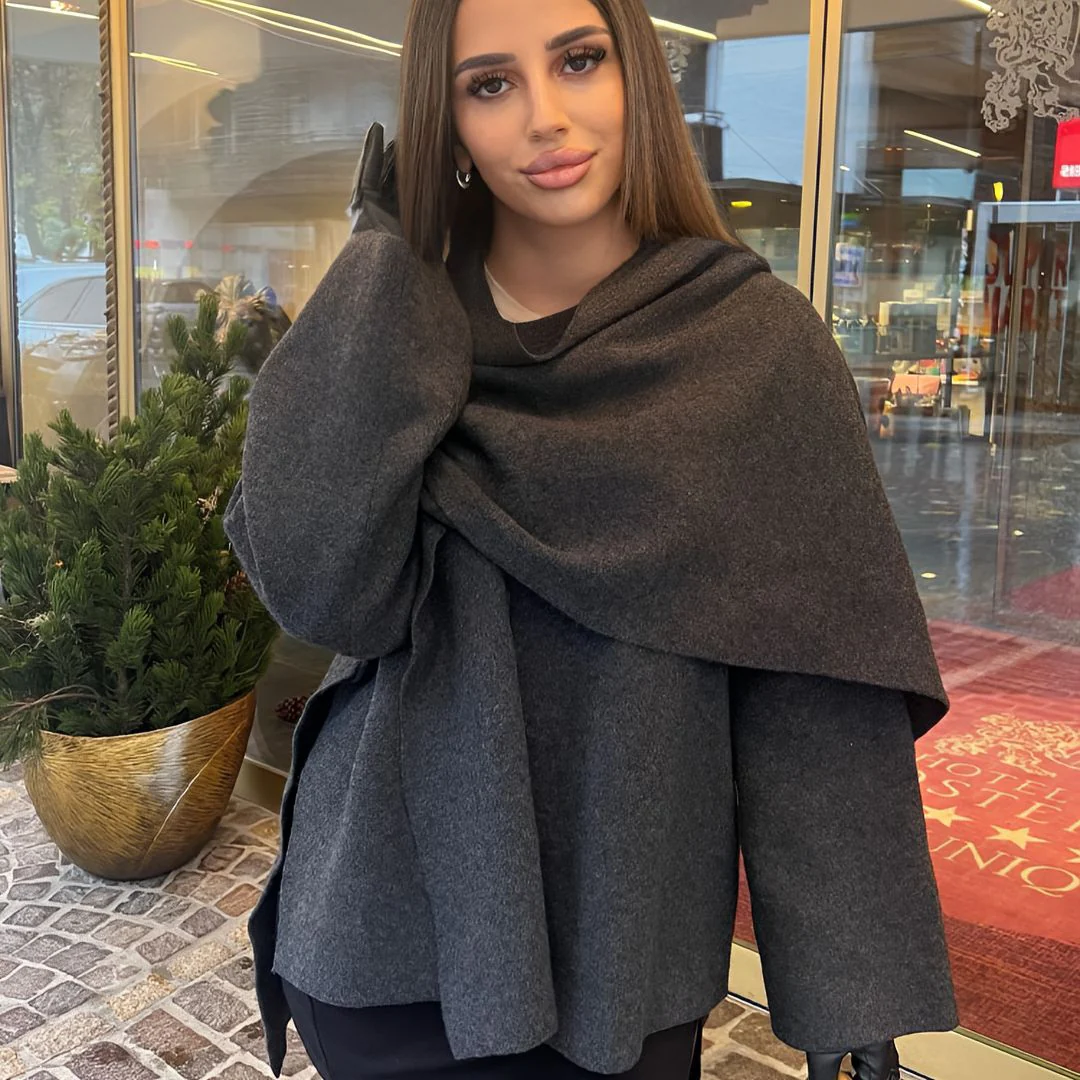 Poncho dames | Asymmetrische cape met brede kraag - Image 9
