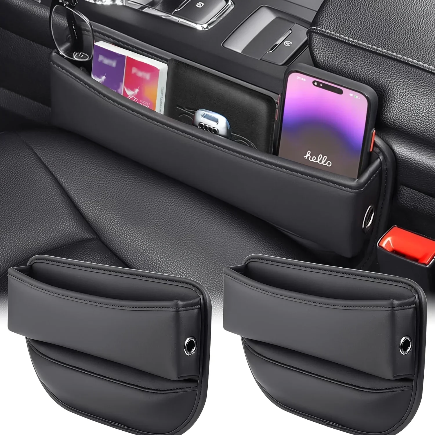 Auto stoel organizer | Leren opbergbox met vakken en kaarthouder - Image 2