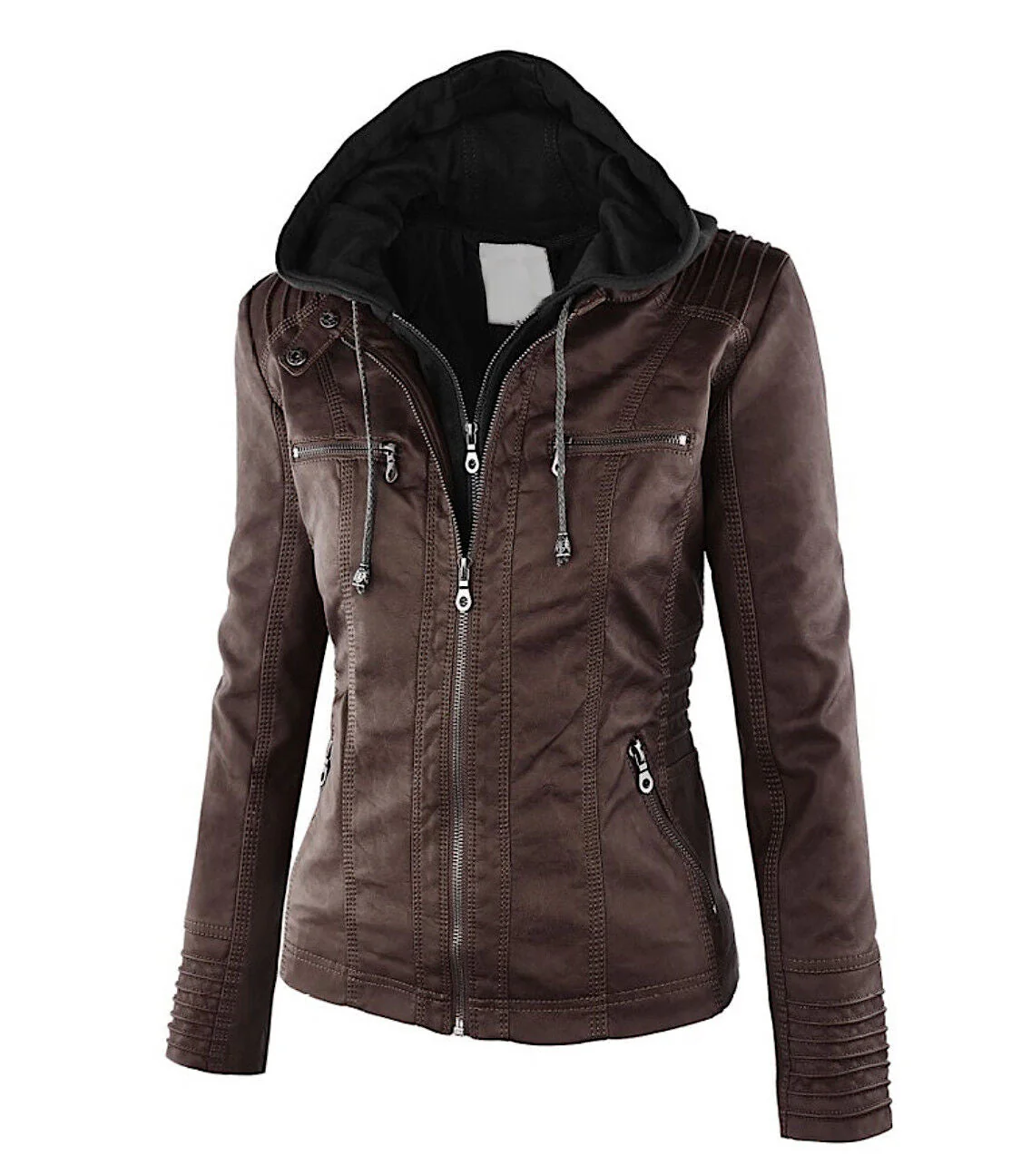 Bikerjack dames | Jas met capuchon en ritsdetails - Image 6