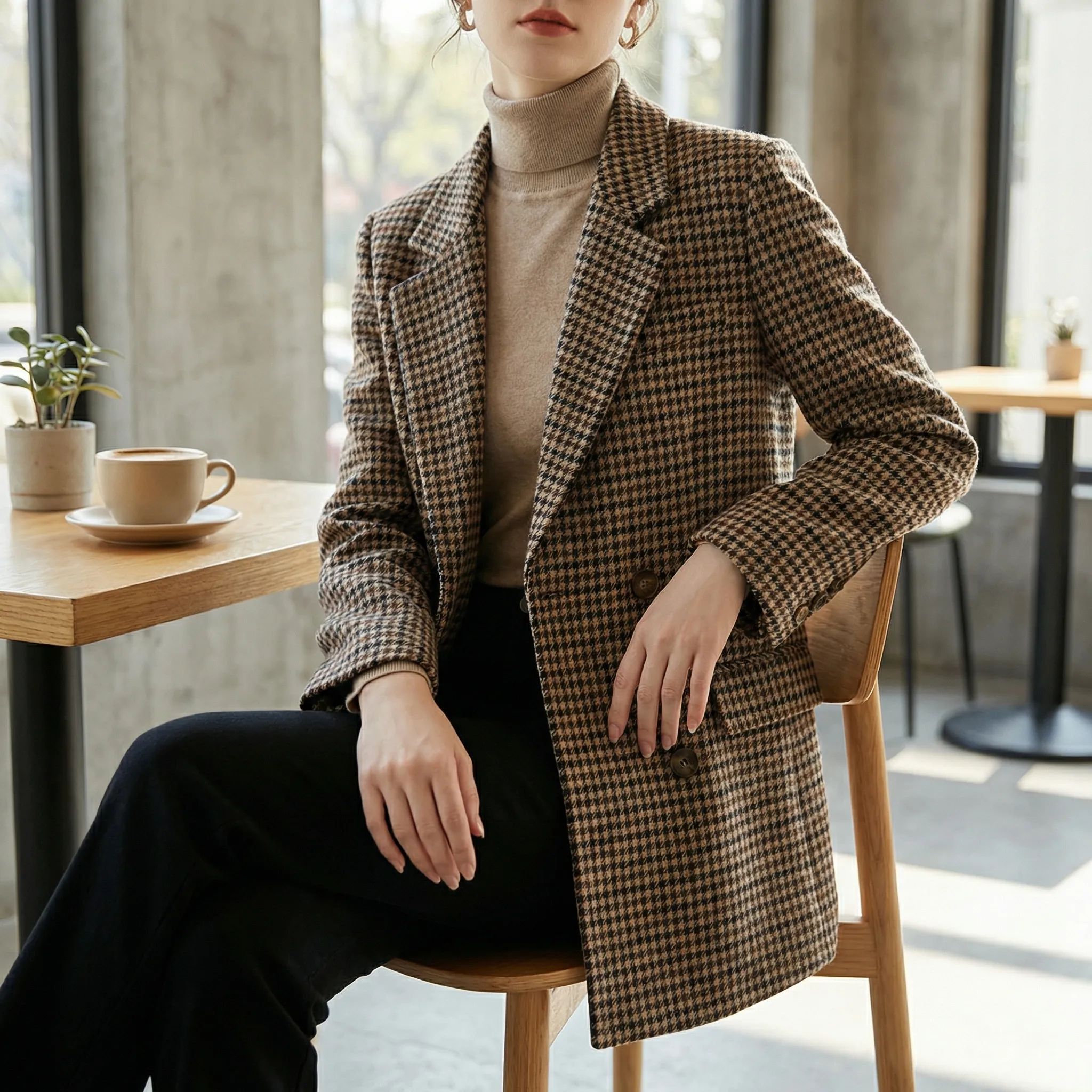 Blazer dames | Geruite blazer met lange mouw en relaxte fit