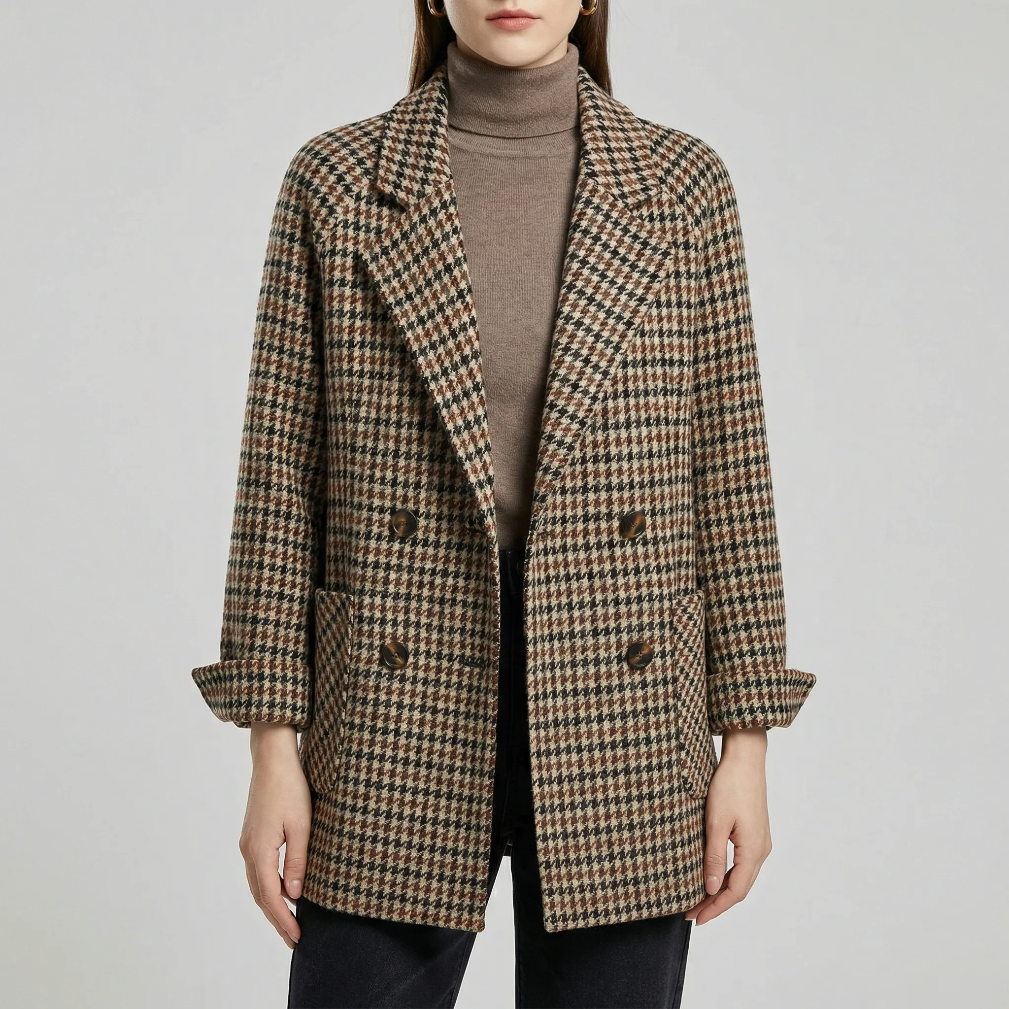 Blazer dames | Geruite blazer met lange mouw en relaxte fit - Image 2