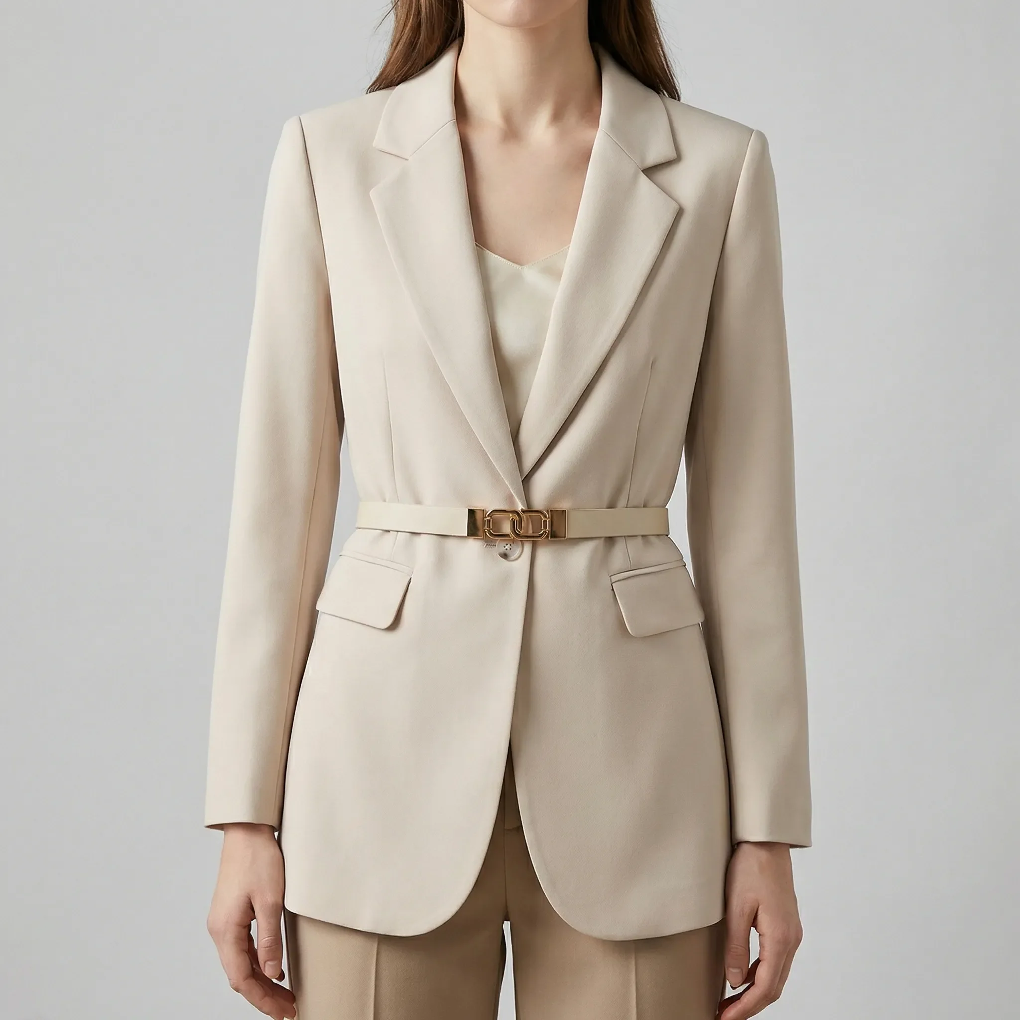 Blazer dames | Getailleerde blazer met ceintuur - Image 2