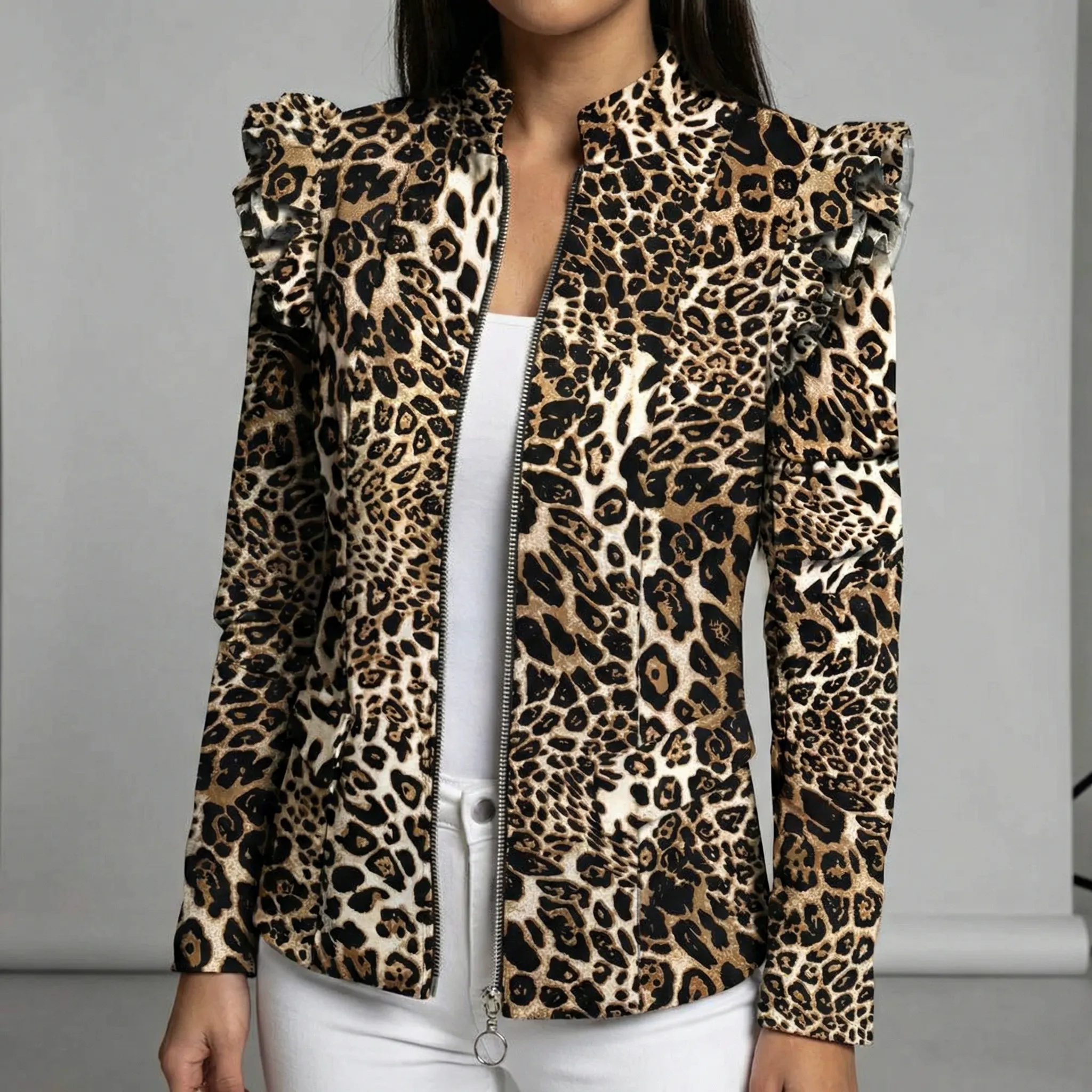 Blazer dames | Grafische blazer met rits en statement print - Image 2