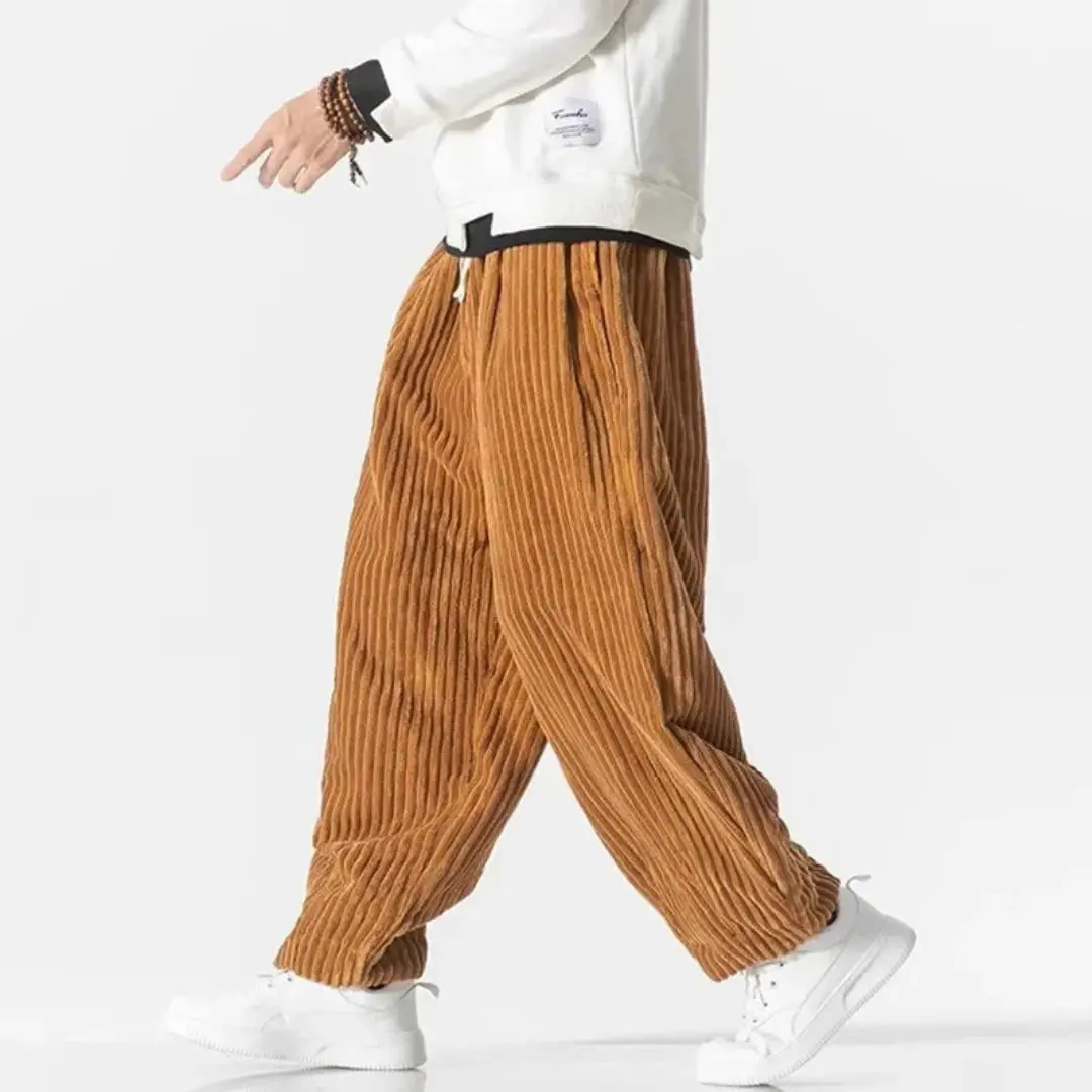 Broek heren | Corduroy loose fit broek met elastische taille - Image 4