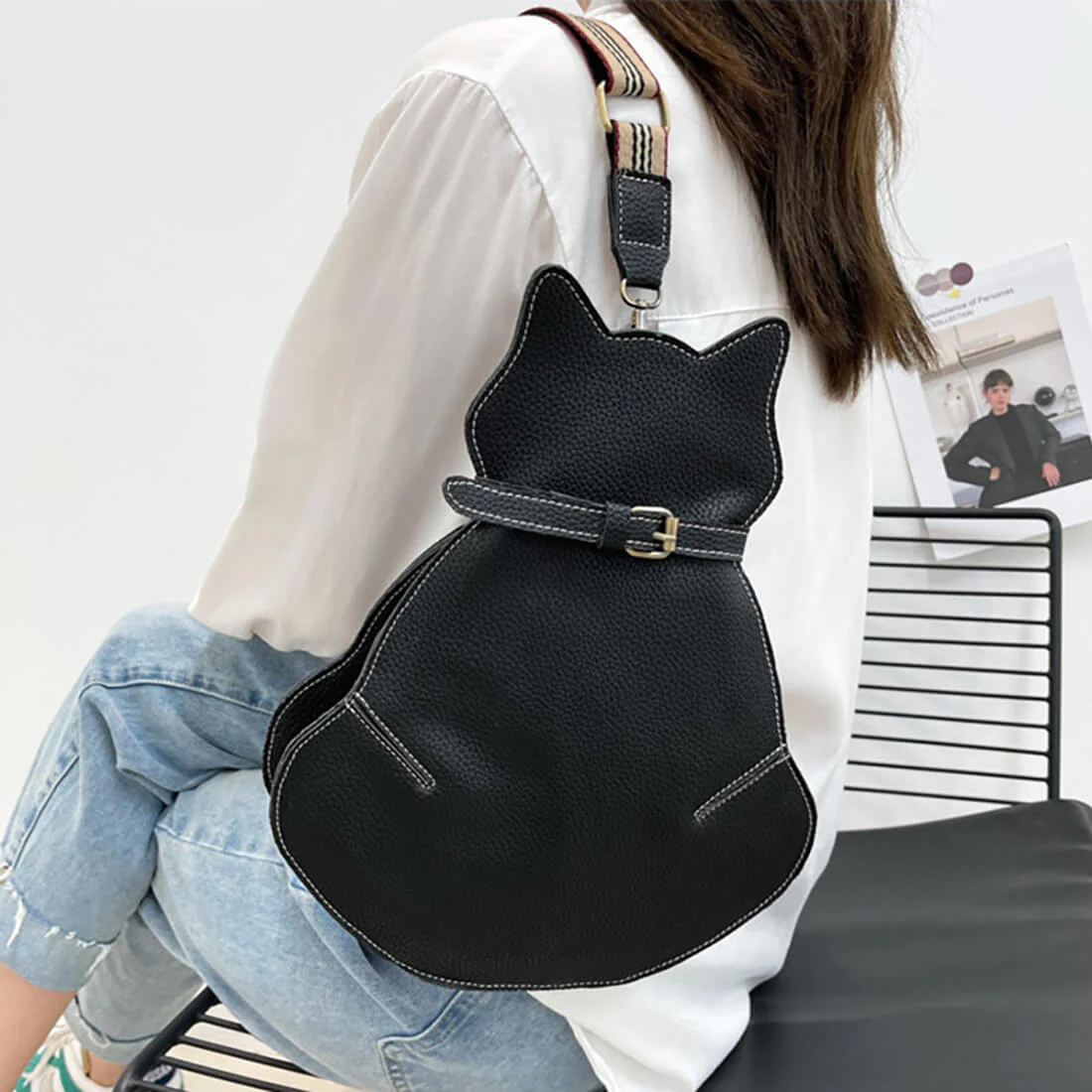 Dames crossbody schoudertas in katvorm met verstelbare schouderband - Image 3