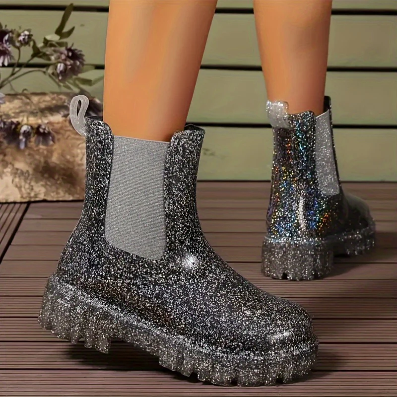 Dames enkellaarsjes | Glitter regenlaarzen met plateauzool - Image 5
