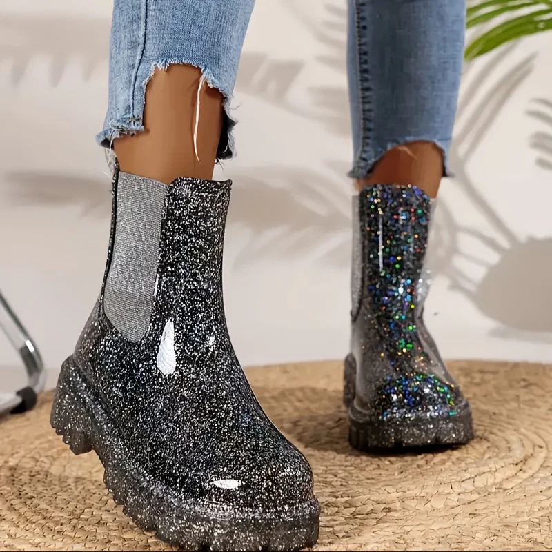Dames enkellaarsjes | Glitter regenlaarzen met plateauzool - Image 7