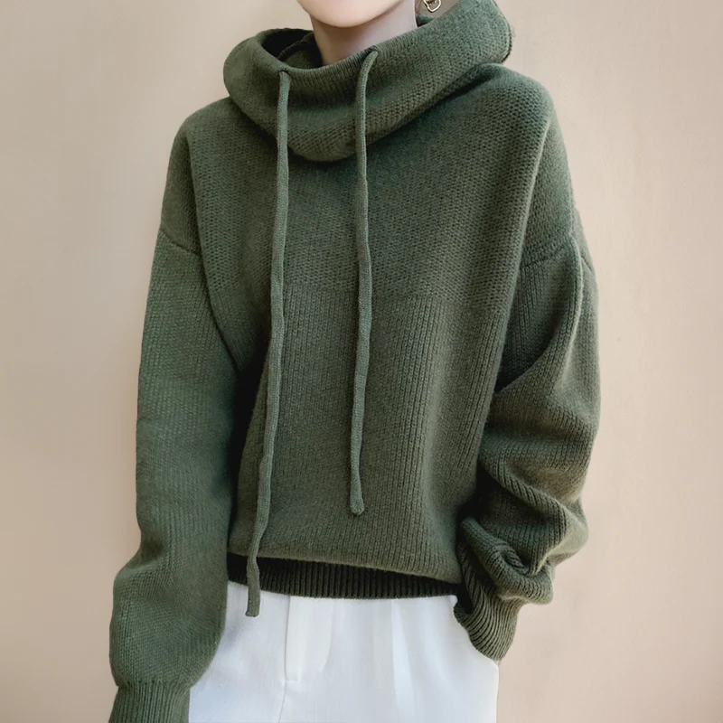 Dames gebreide hoodie met hoge kraag en ontspannen pasvorm - Image 2