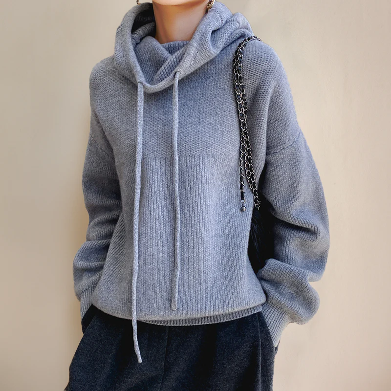 Dames gebreide hoodie met hoge kraag en ontspannen pasvorm - Image 3