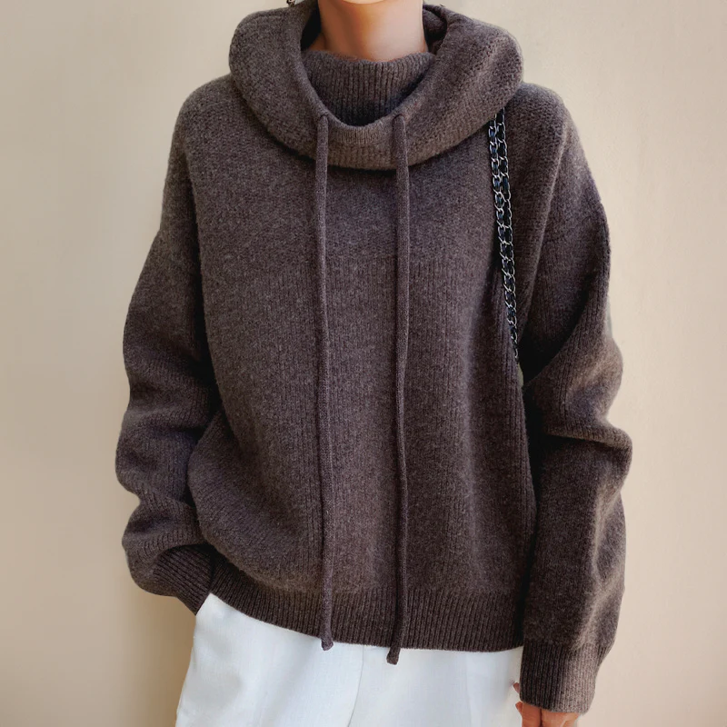 Dames gebreide hoodie met hoge kraag en ontspannen pasvorm - Image 7