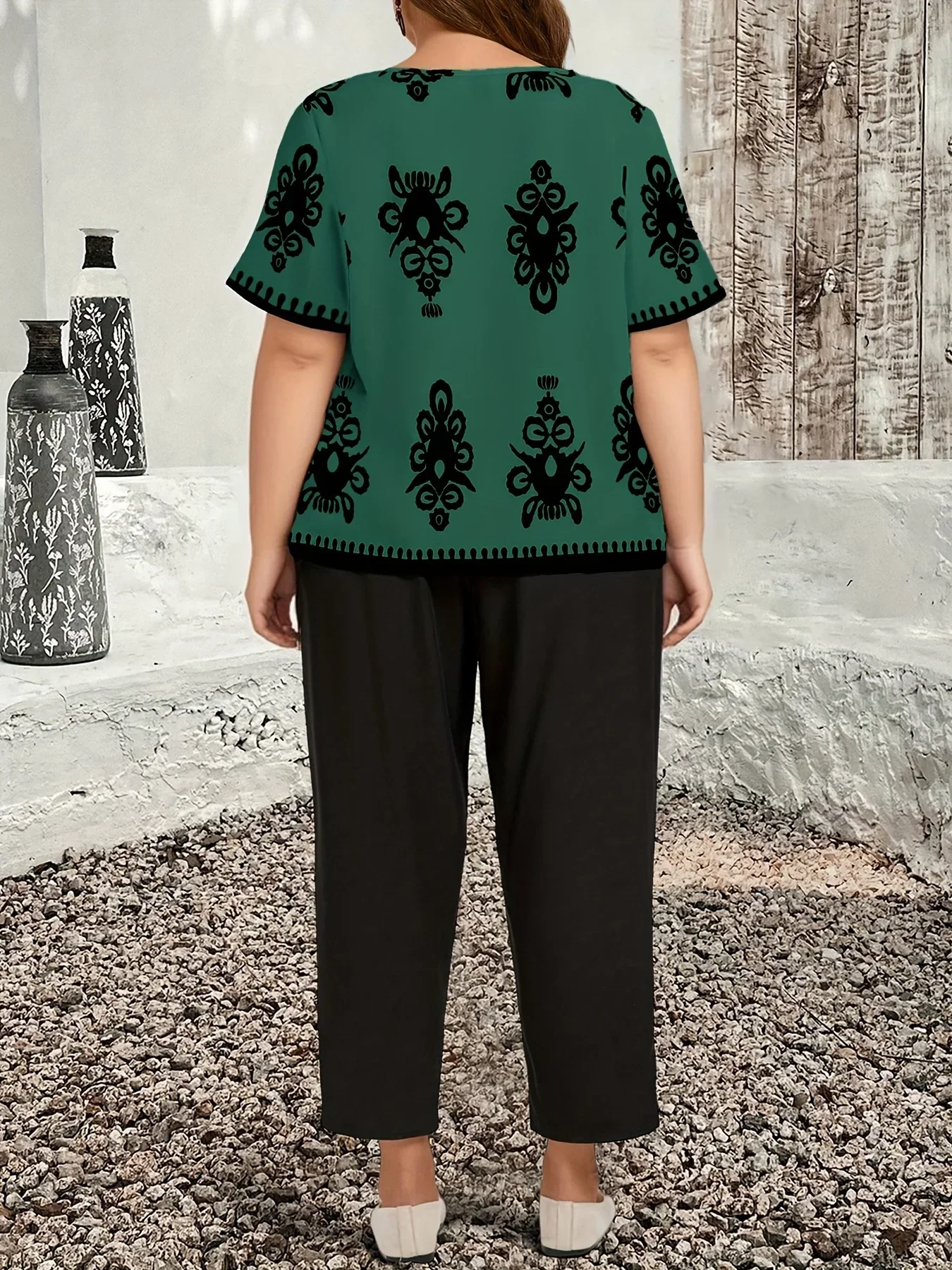 Dames set | Plus size co ord outfit met print top en broek - Image 3
