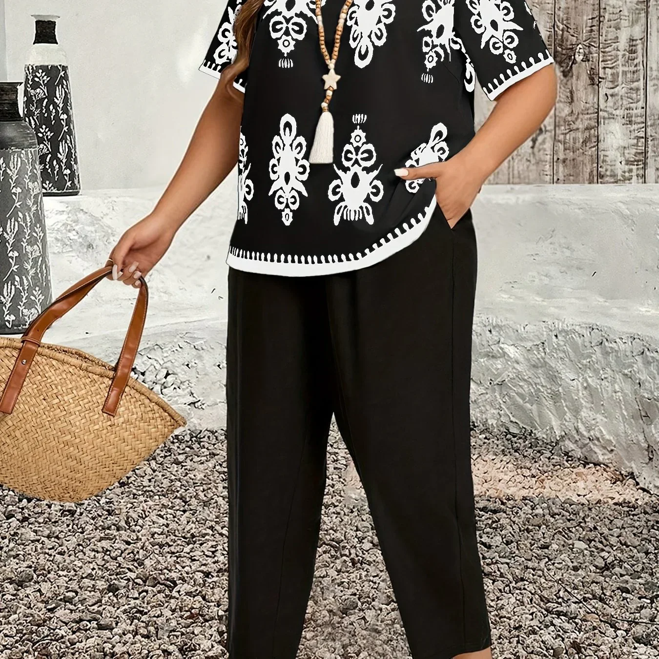 Dames set | Plus size co ord outfit met print top en broek - Image 7