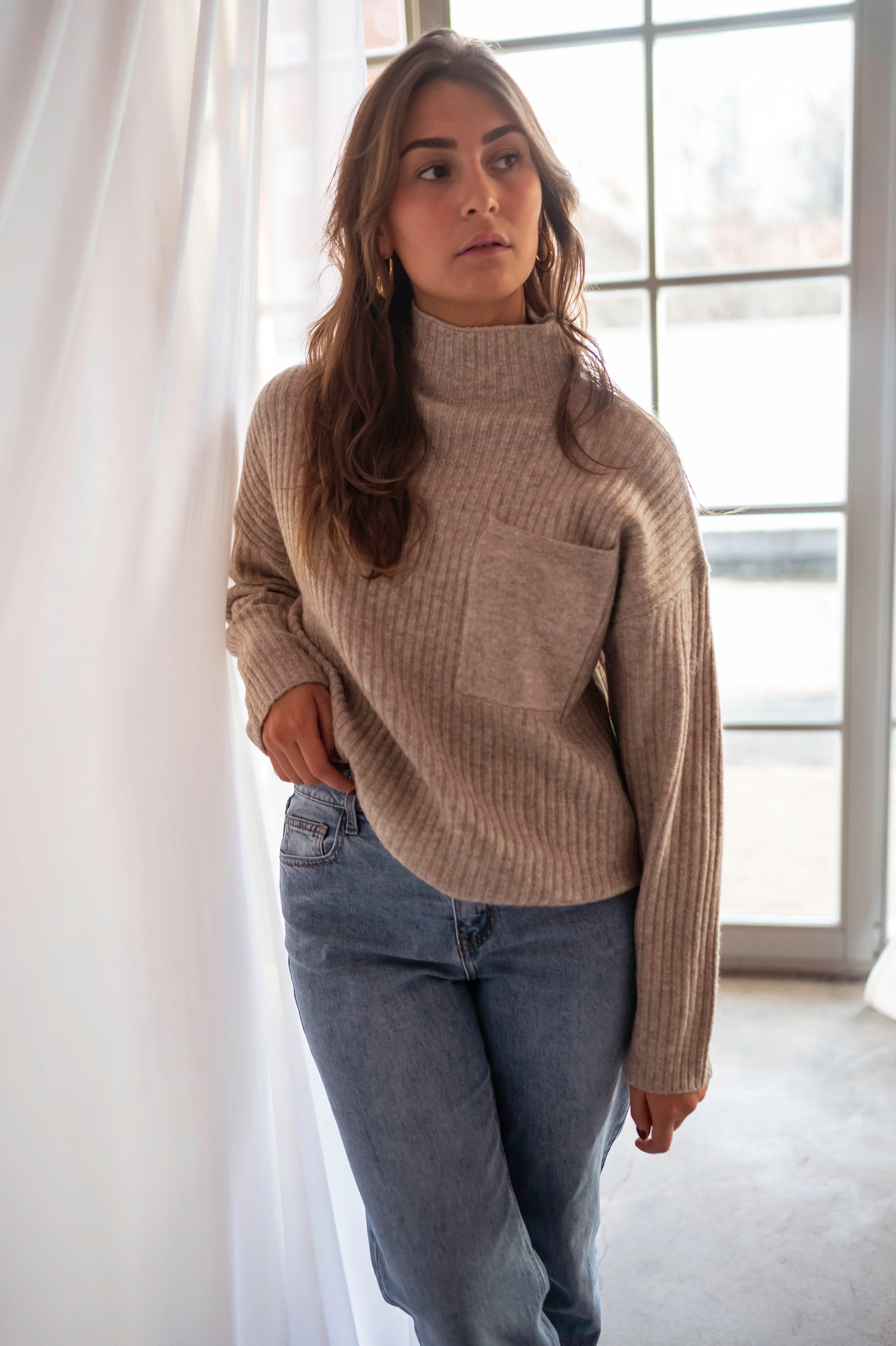 Dames trui | Beige pullover in zachte gebreide stof - Image 5