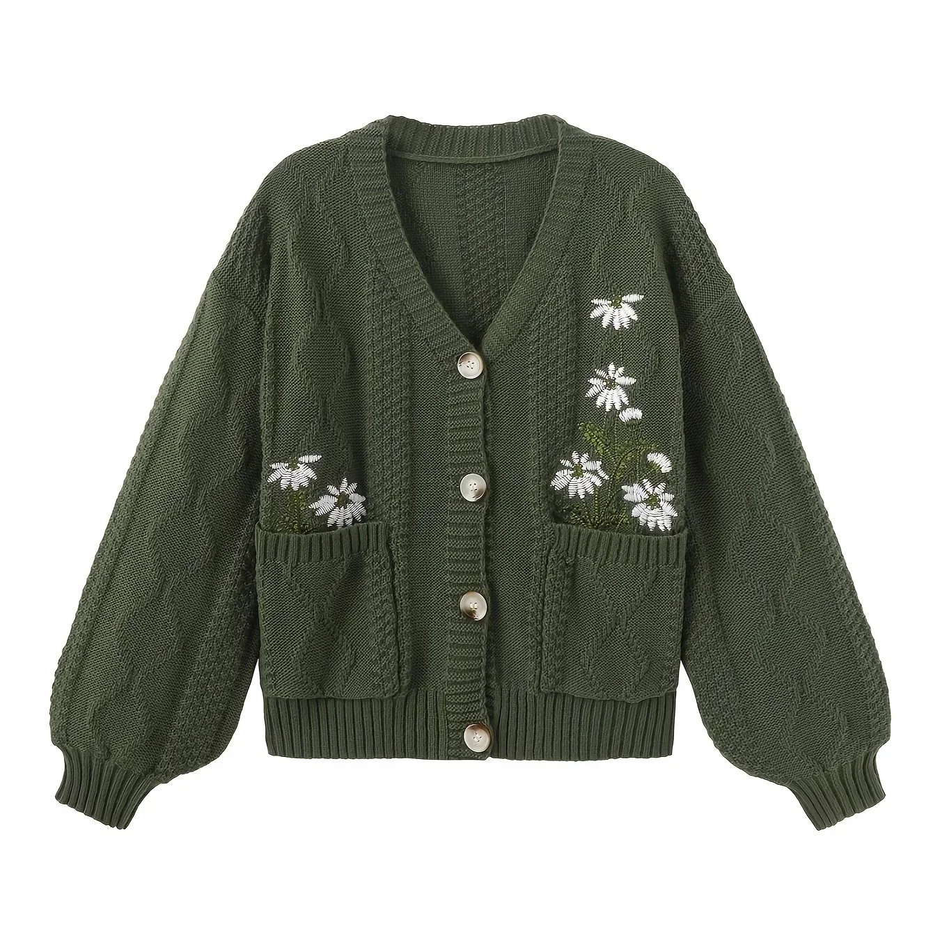 Dames vest | Gebreide trui met bloemenborduursel en knopen - Image 9