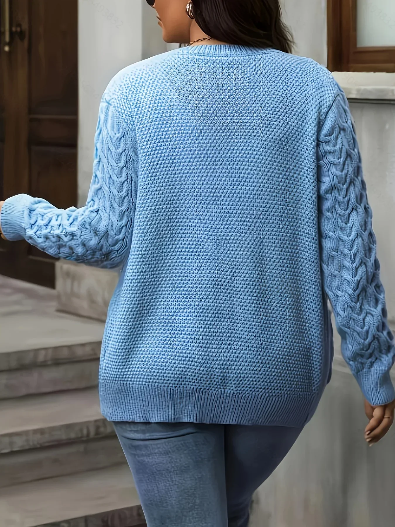 Dames vest | Kabelgebreide trui met knopen en zakken - Image 7