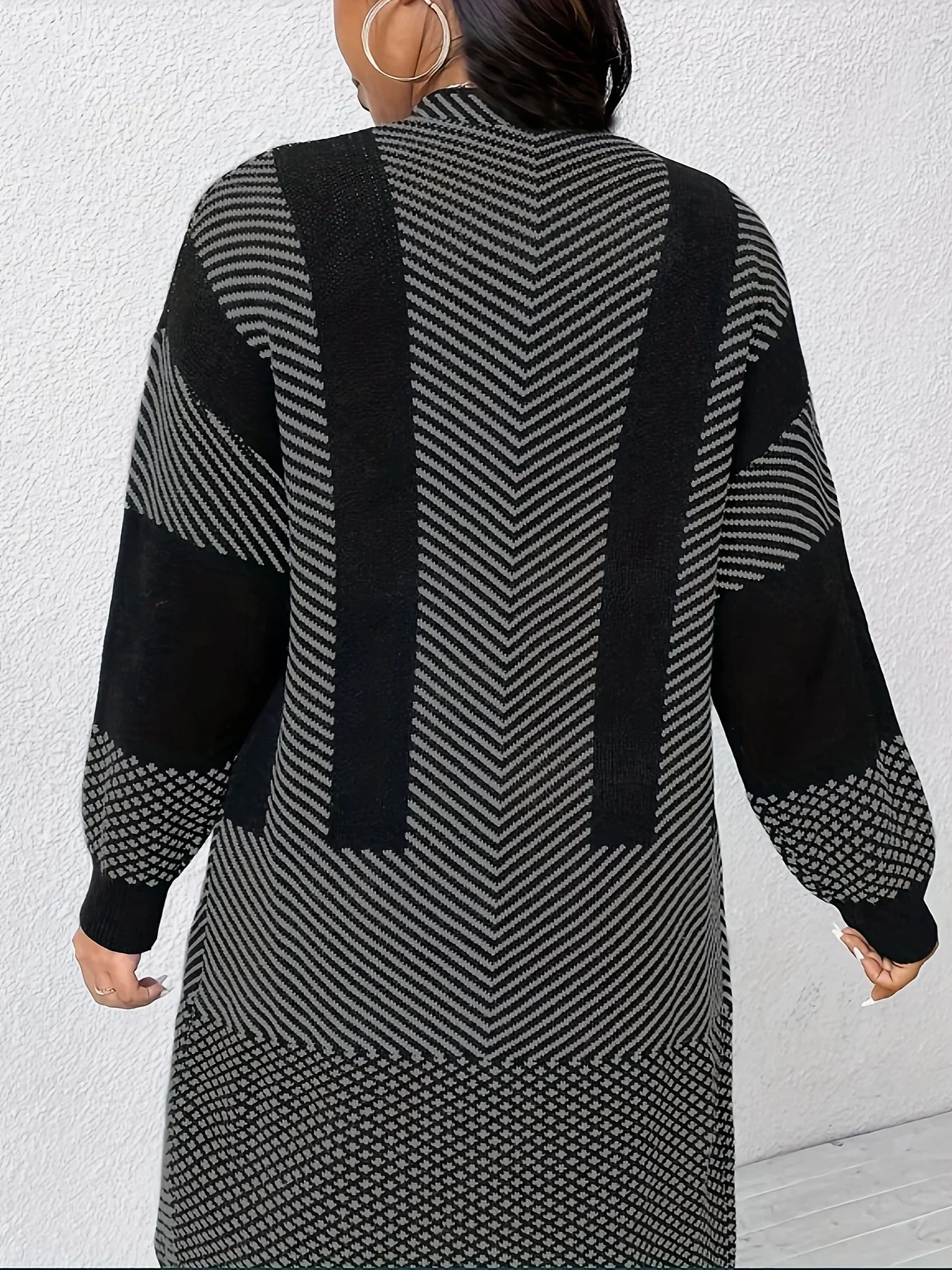 Dames vest | Lang zwart wit gebreide trui openvallend - Image 8
