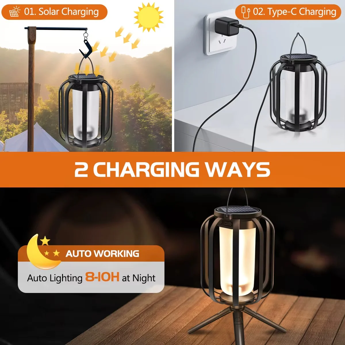 Decoratieve lamp | LED lantaarn met vlam effect en warm licht - Image 15