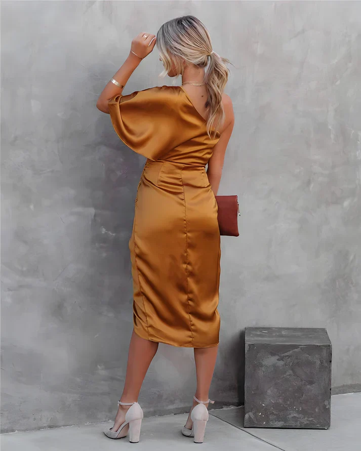Dames avondjurk | One shoulder jurk met zijde-look en split - Image 17