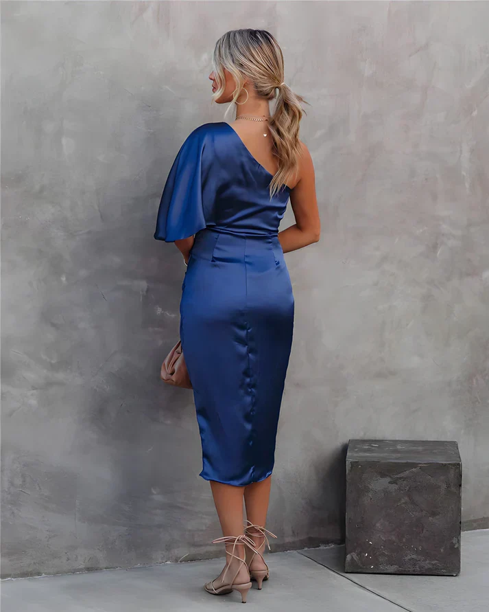 Dames avondjurk | One shoulder jurk met zijde-look en split - Image 8