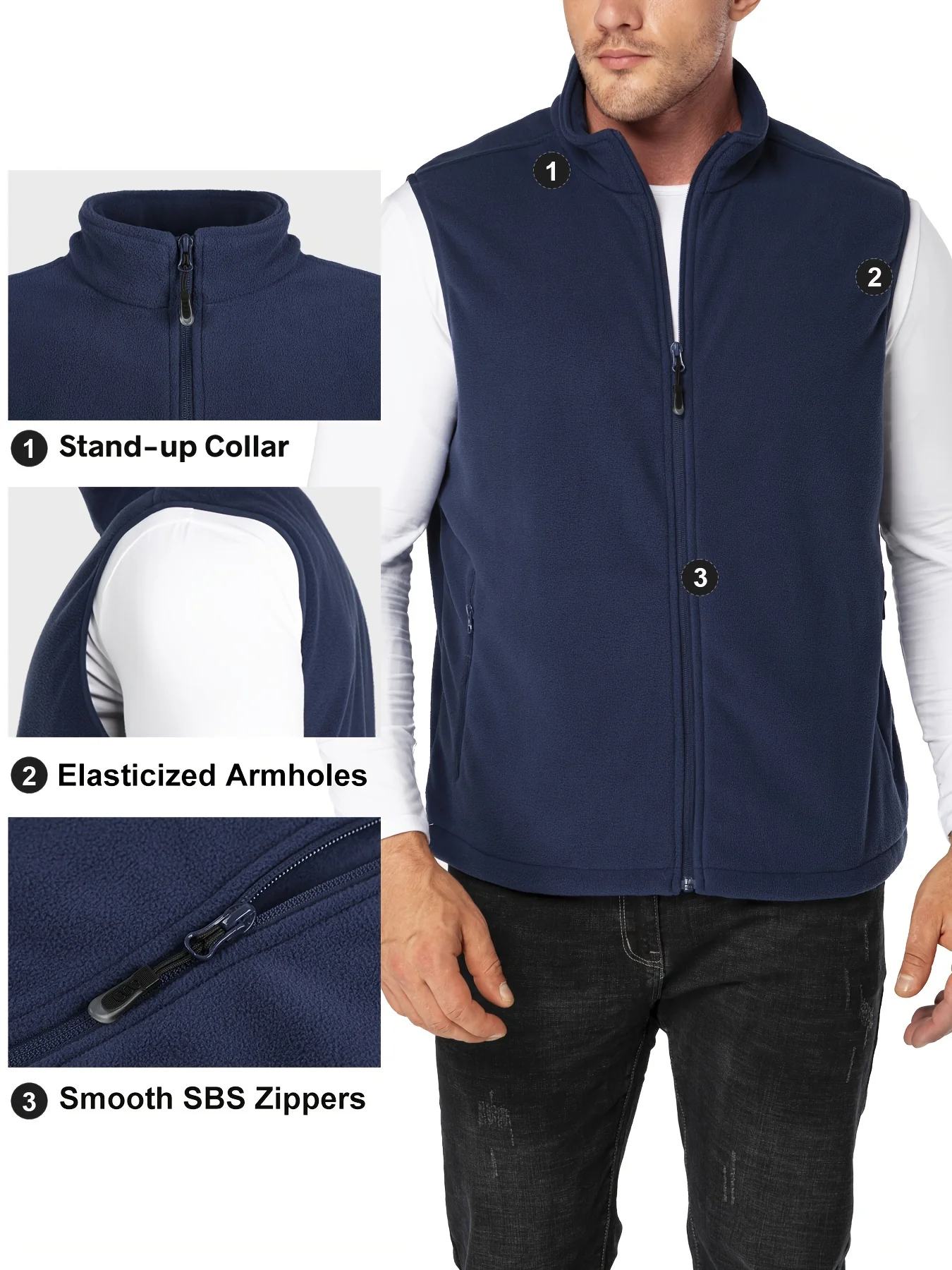 Fleece vest heren | Lichtgewicht mouwloos vest met rits - Image 9
