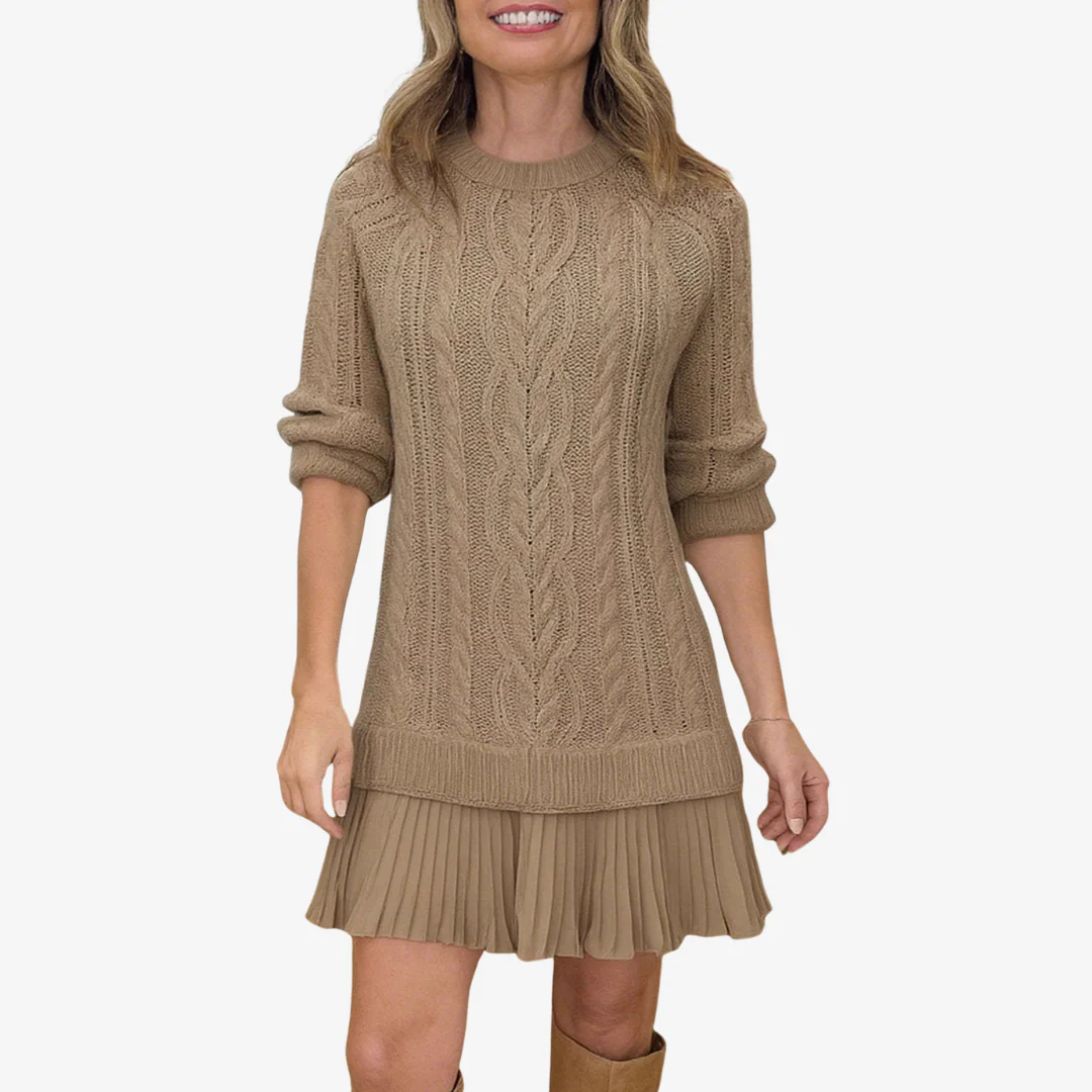 Gebreide trui jurk dames | Kabelpatroon met lange mouwen - Image 5