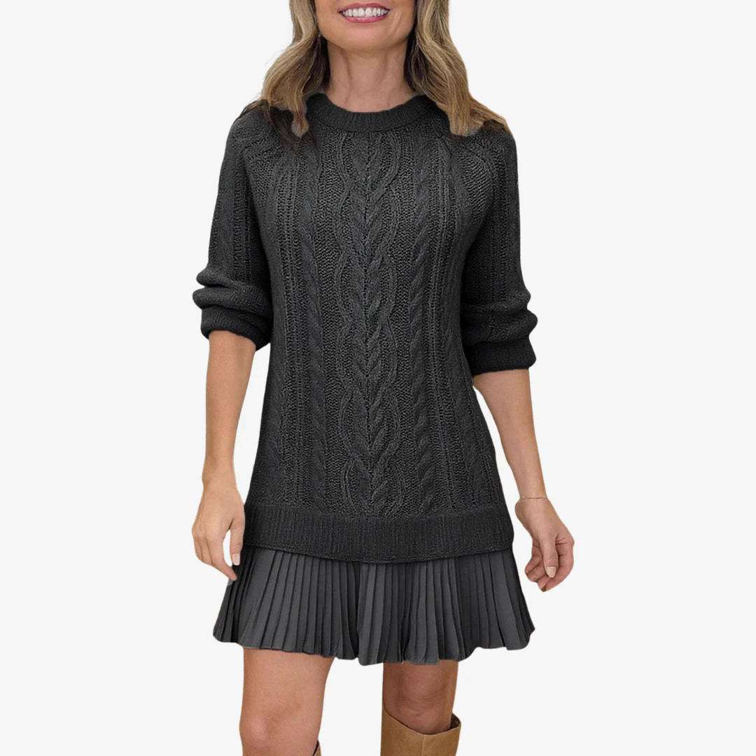 Gebreide trui jurk dames | Kabelpatroon met lange mouwen - Image 7