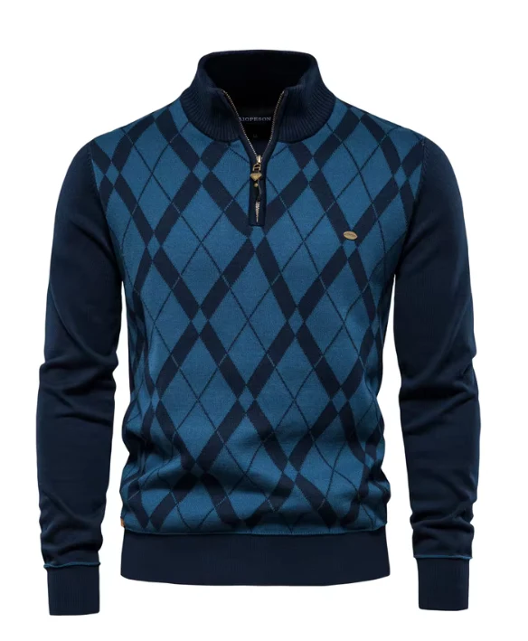 Heren half-zip trui met ruitpatroon – stijlvol en comfortabel - Image 3
