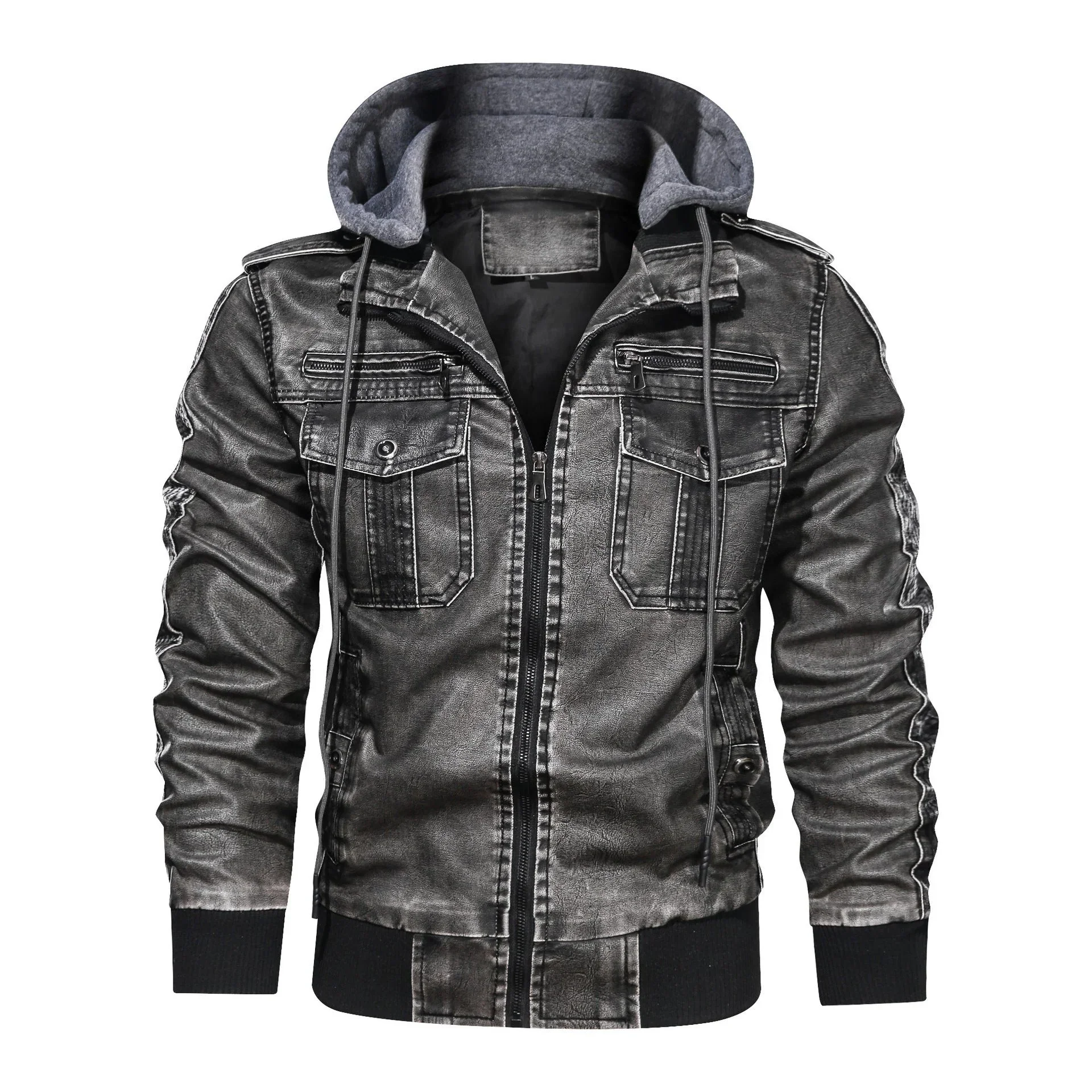 Heren winterjas | Vintage PU leren jas met capuchon - Image 3