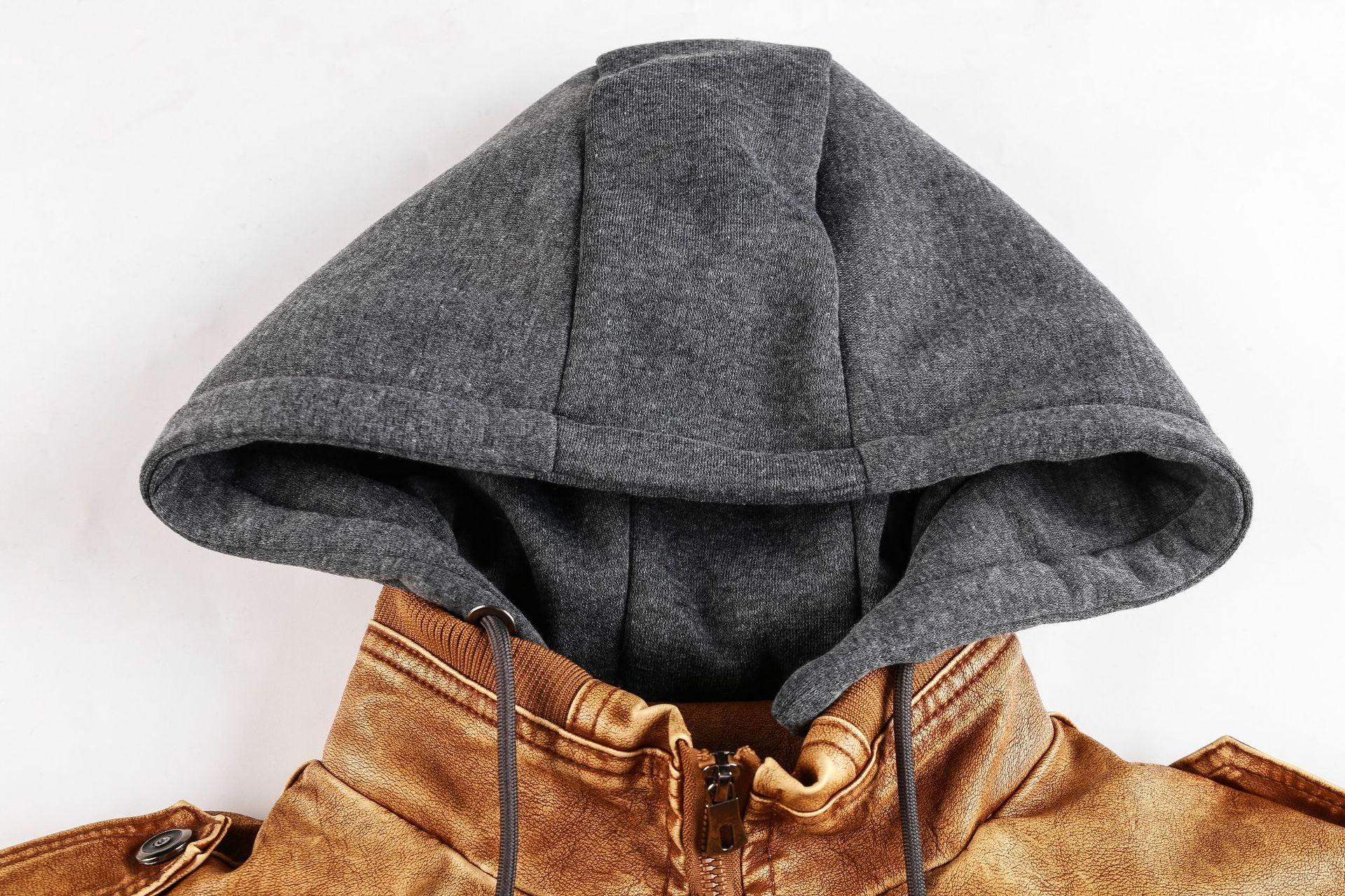 Heren winterjas | Vintage PU leren jas met capuchon - Image 4