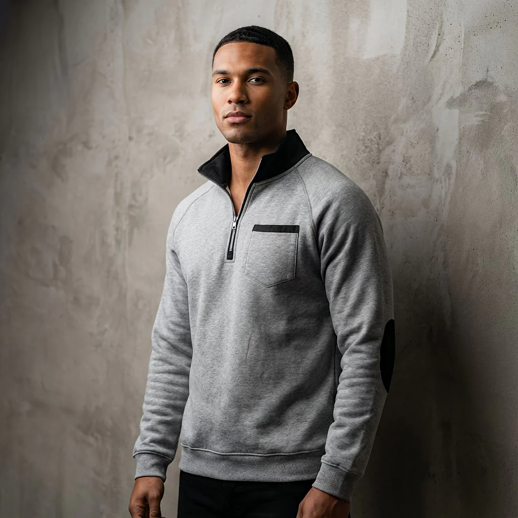 Klassieke half-zip pullover van zachte stof met hoge kraag voor heren - Image 13