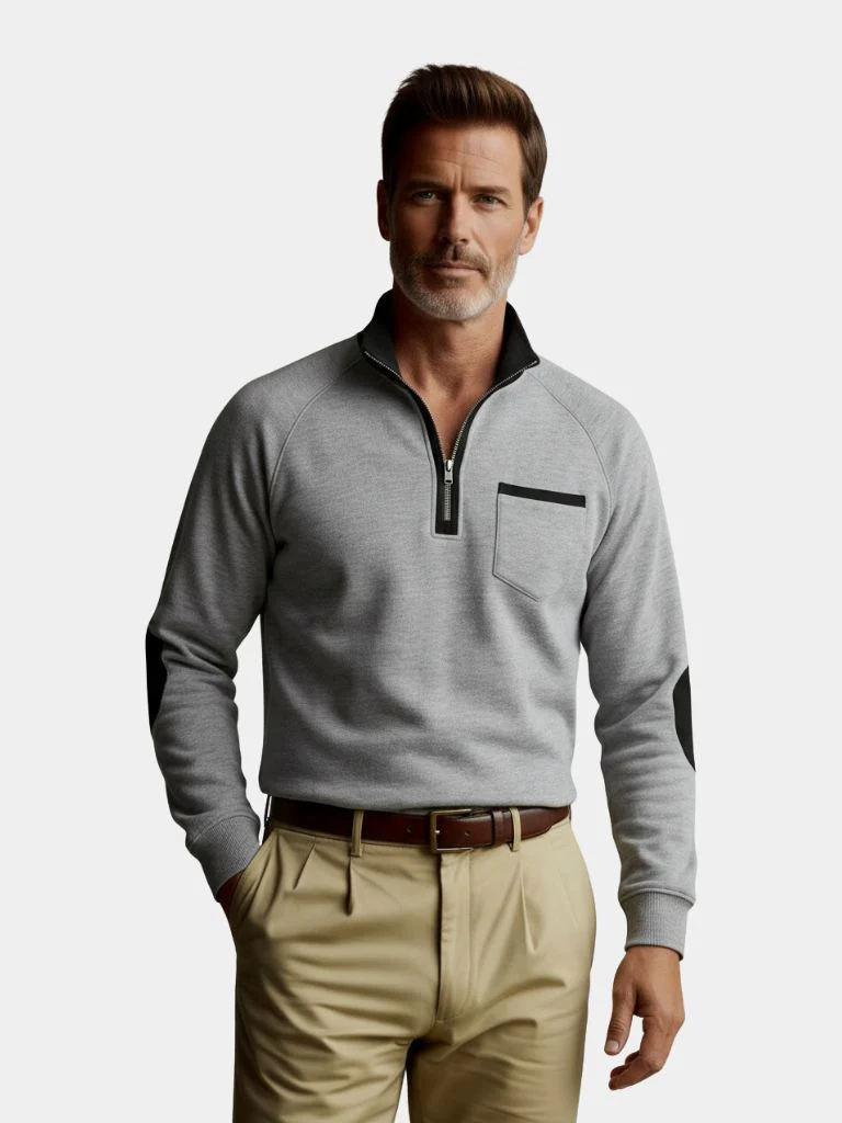 Klassieke half-zip pullover van zachte stof met hoge kraag voor heren - Image 14