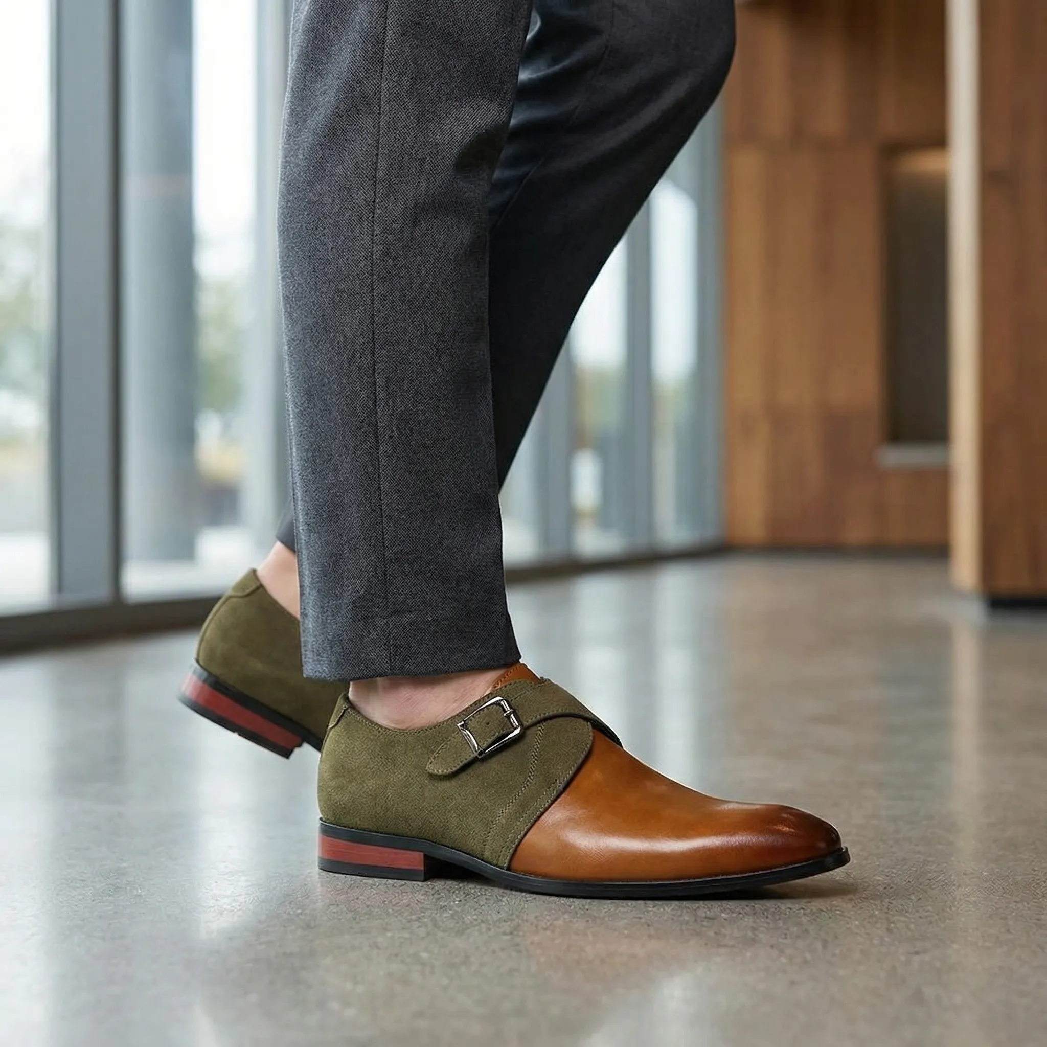 Loafers heren | Suède loafers met gesp en leren afwerking