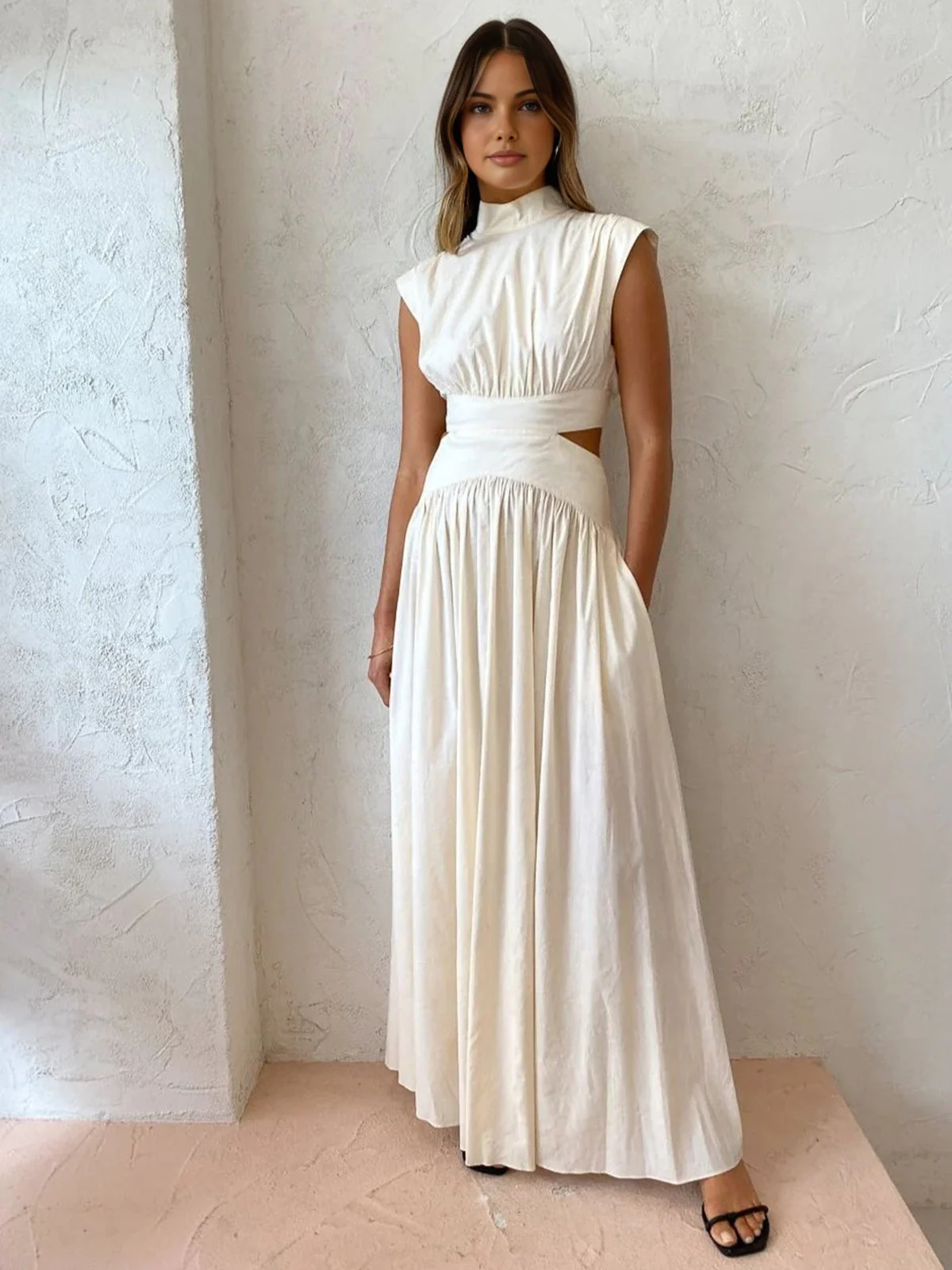 Maxi jurk dames | Elegante zomerjurk met cut-out en mouwloos design - Image 7