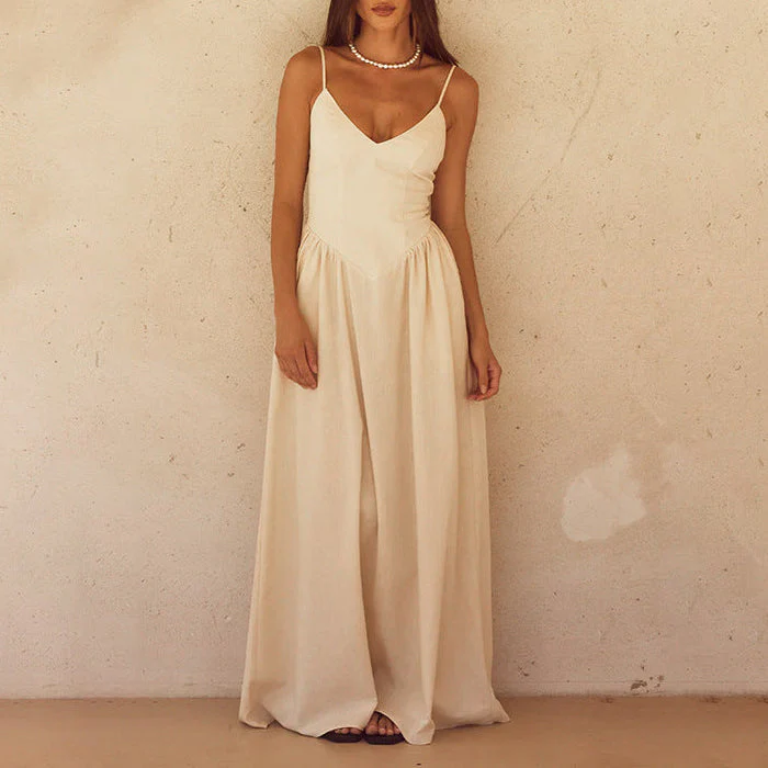 Maxi jurk dames | Luchtige zomerjurk met bandjes en v-hals - Image 4