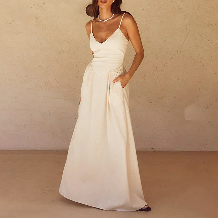 Maxi jurk dames | Luchtige zomerjurk met bandjes en v-hals - Image 6