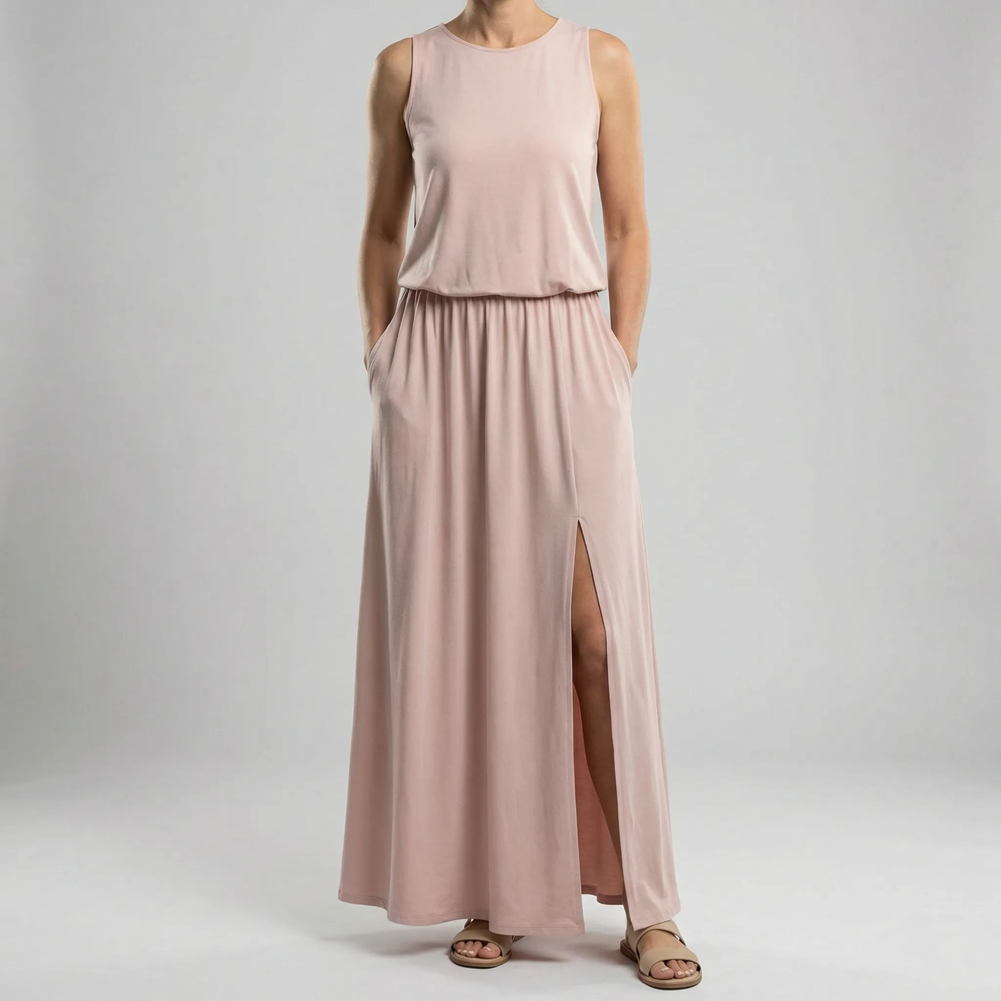 Maxi jurk dames | Luchtige zomerjurk met split en mouwloos design - Image 2