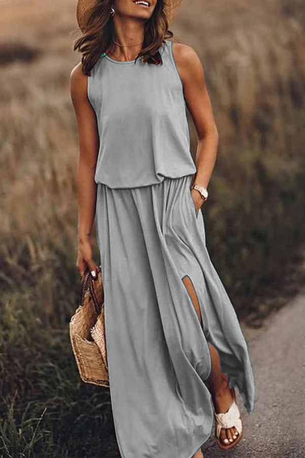Maxi jurk dames | Luchtige zomerjurk met split en mouwloos design - Image 8
