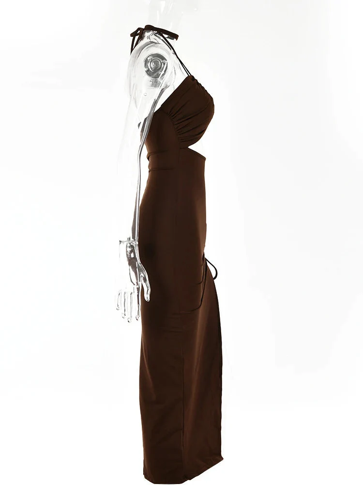 Maxi jurk dames | Zomerjurk met cut-out, halter hals en split - Image 10