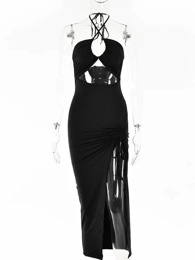 Maxi jurk dames | Zomerjurk met cut-out, halter hals en split - Image 6