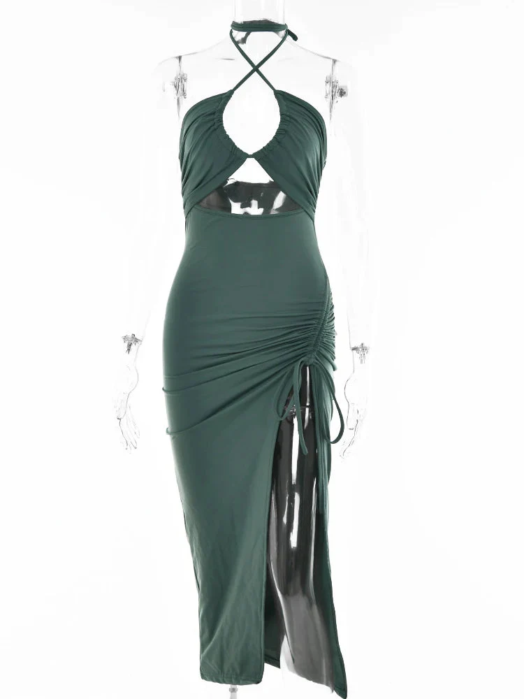 Maxi jurk dames | Zomerjurk met cut-out, halter hals en split - Image 8