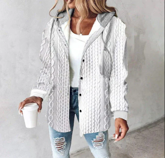 Oversized geruite jas voor dames met capuchon en knoopsluiting - Image 10