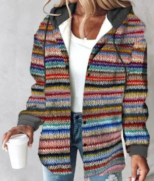 Oversized geruite jas voor dames met capuchon en knoopsluiting - Image 12
