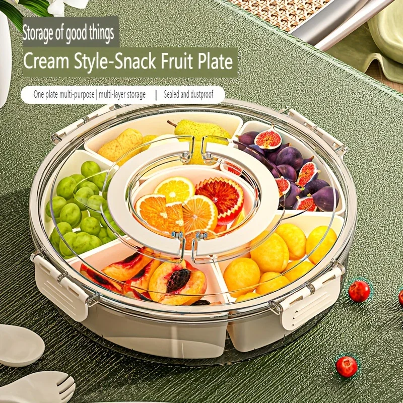 Snack tray rond | 360° draaibare schaal met 6 vakken en deksel - Image 2