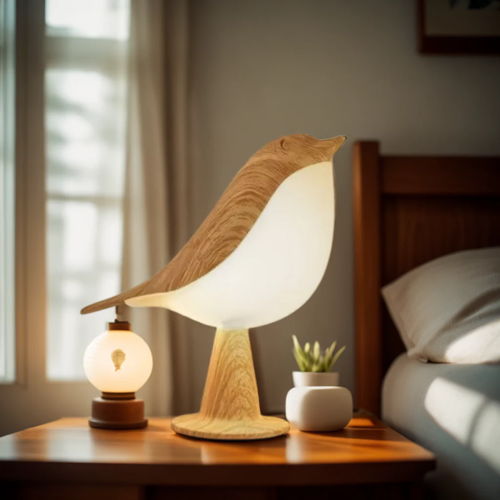 Vogelvormige houten tafellamp – sfeervolle decoratieve nachtlamp - Image 4