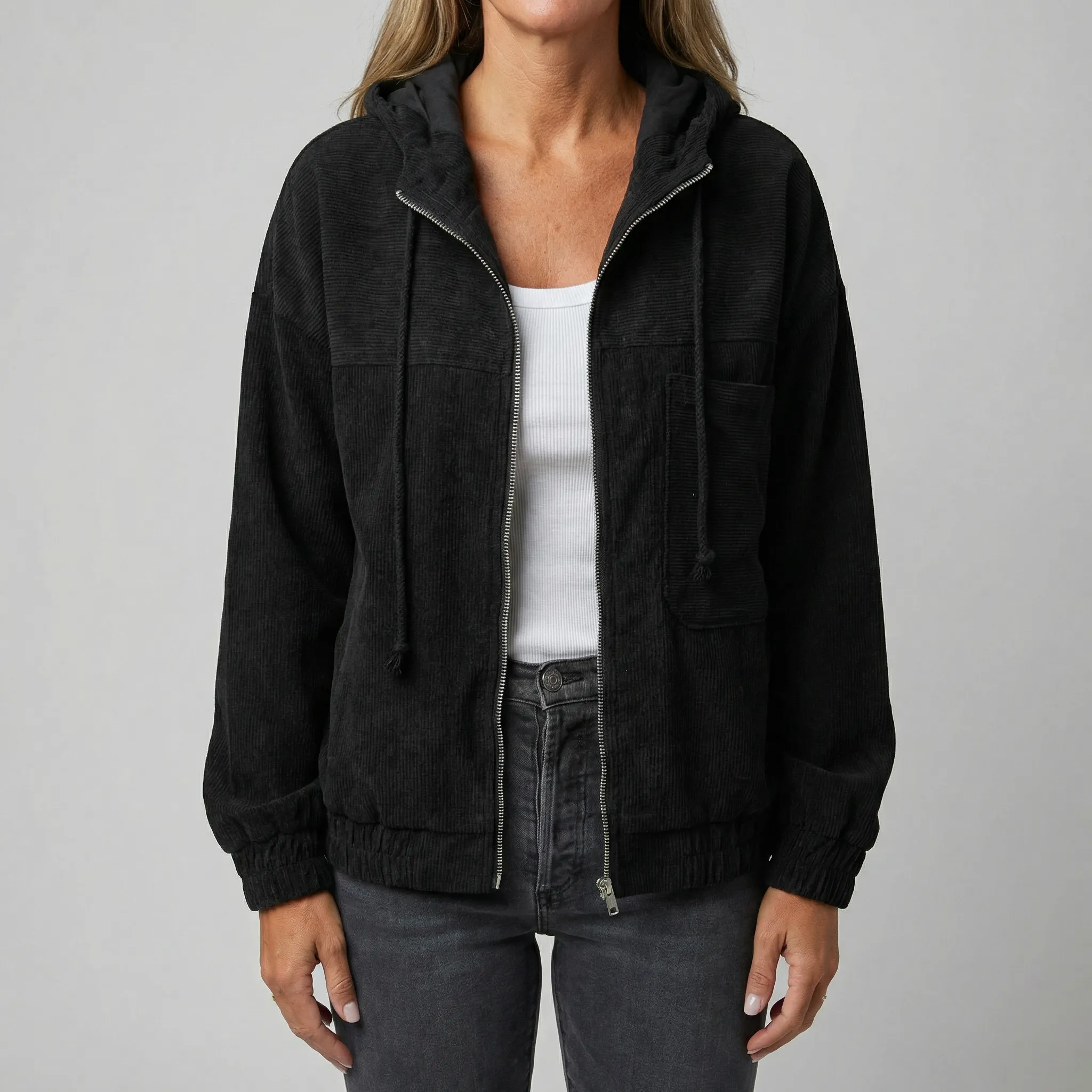 Zomerjas dames | Licht rib jasje met capuchon en rits - Image 2